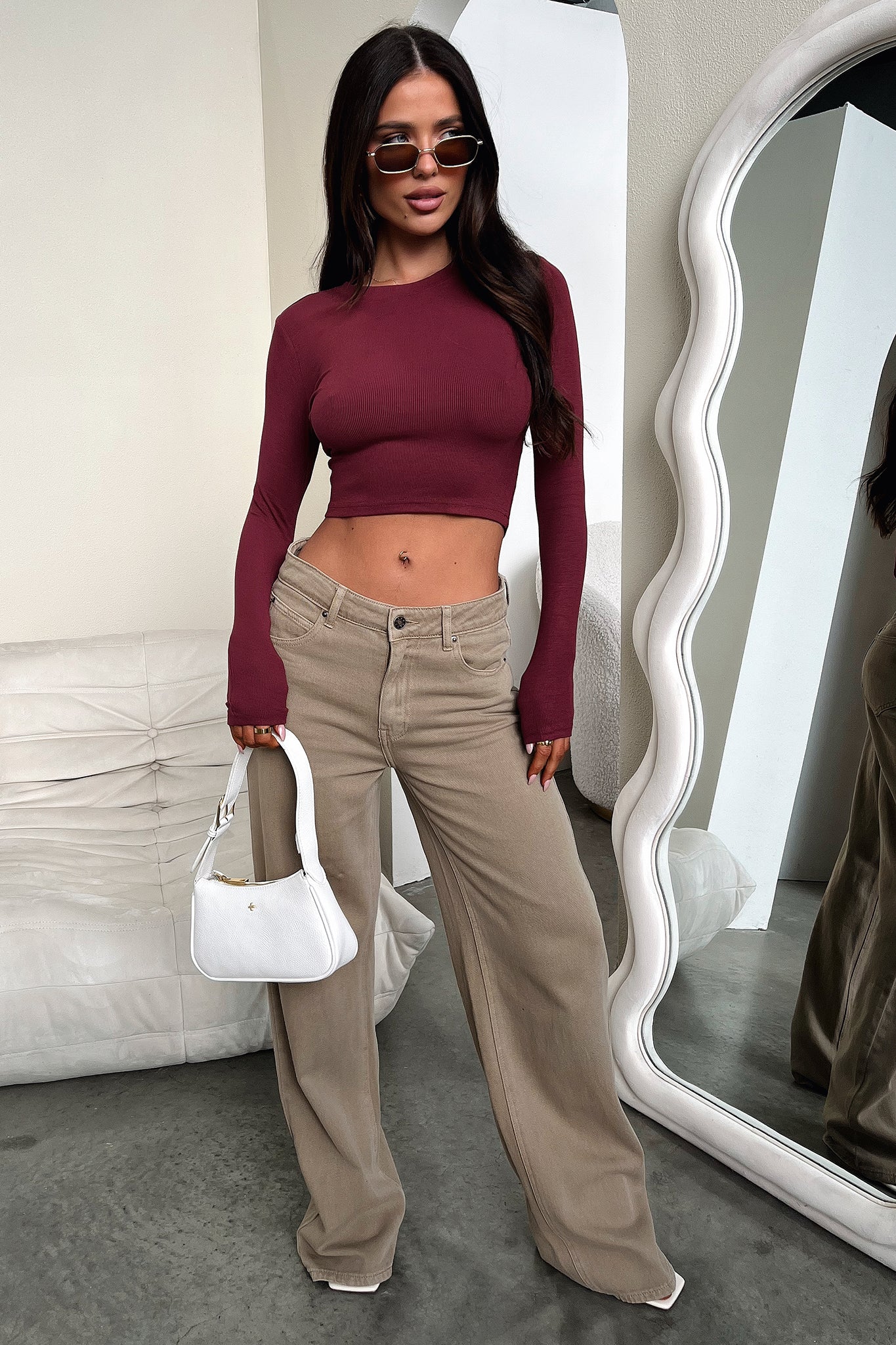 Jaylee Long Sleeve Baby Tee - Wine - EHAORUI