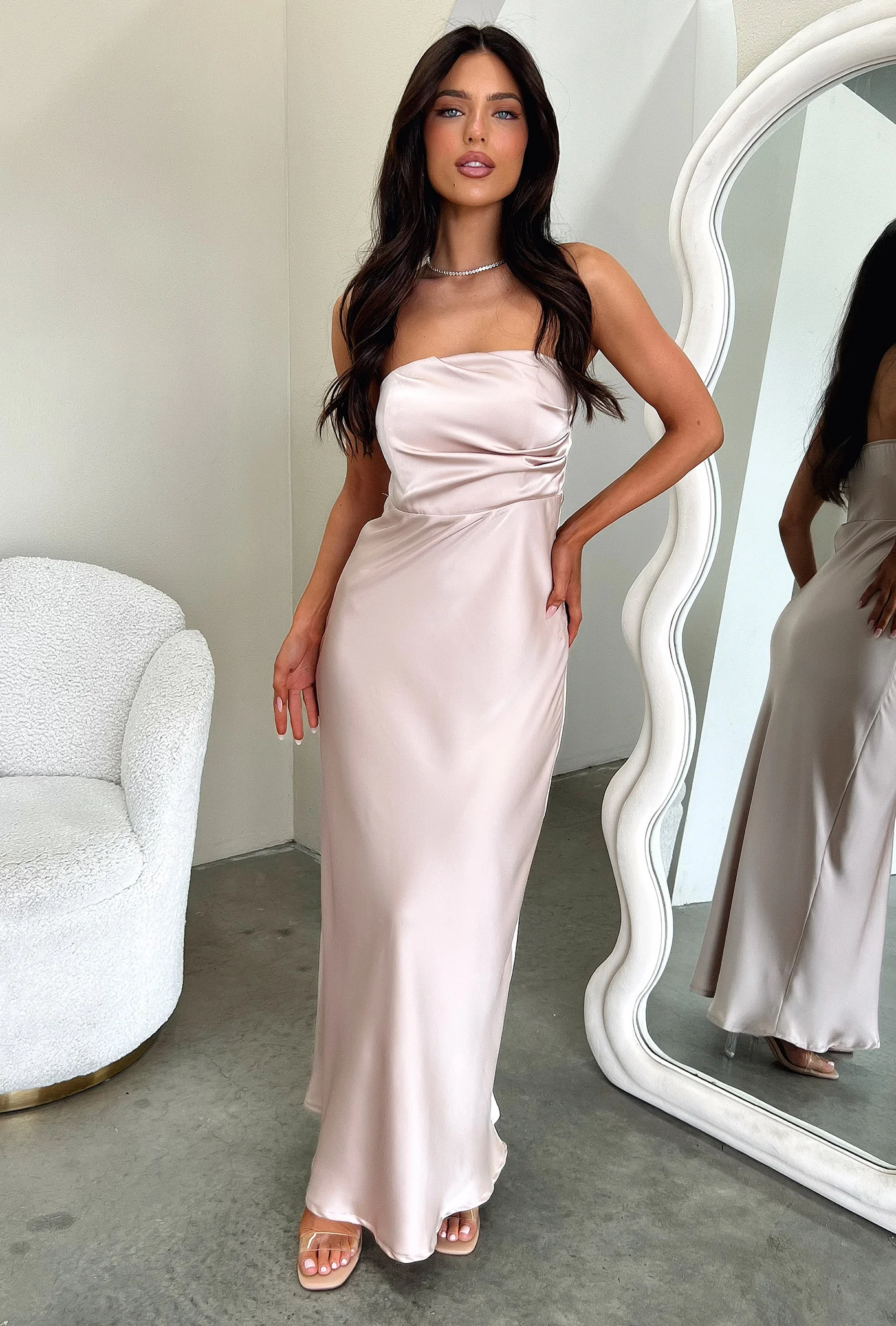 Elio Strapless Satin Maxi Dress - Champagne - EHAORUI
