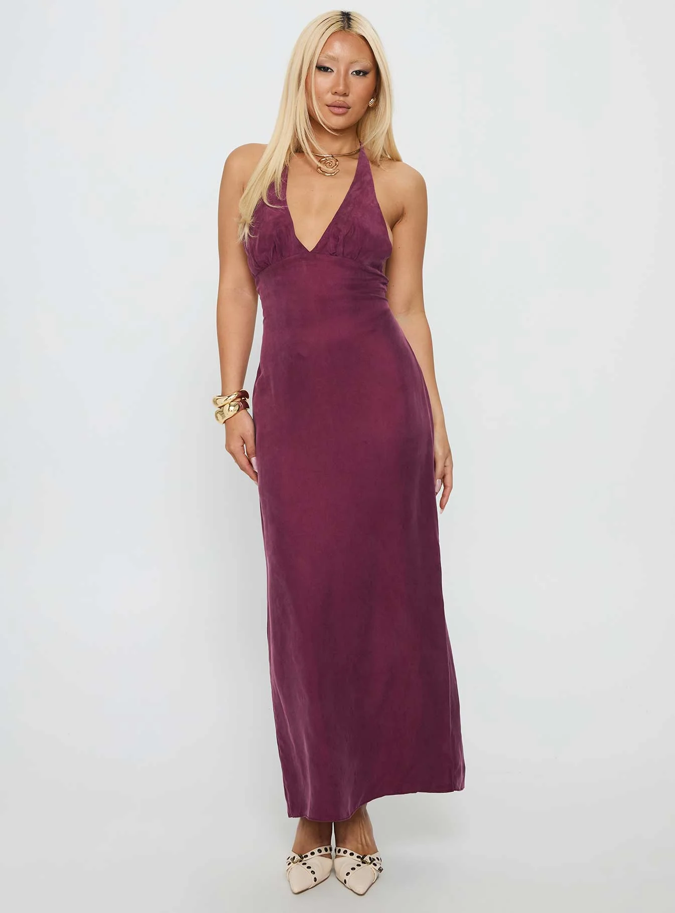 True Companion Halter Maxi Dress Berry - EHAORUI
