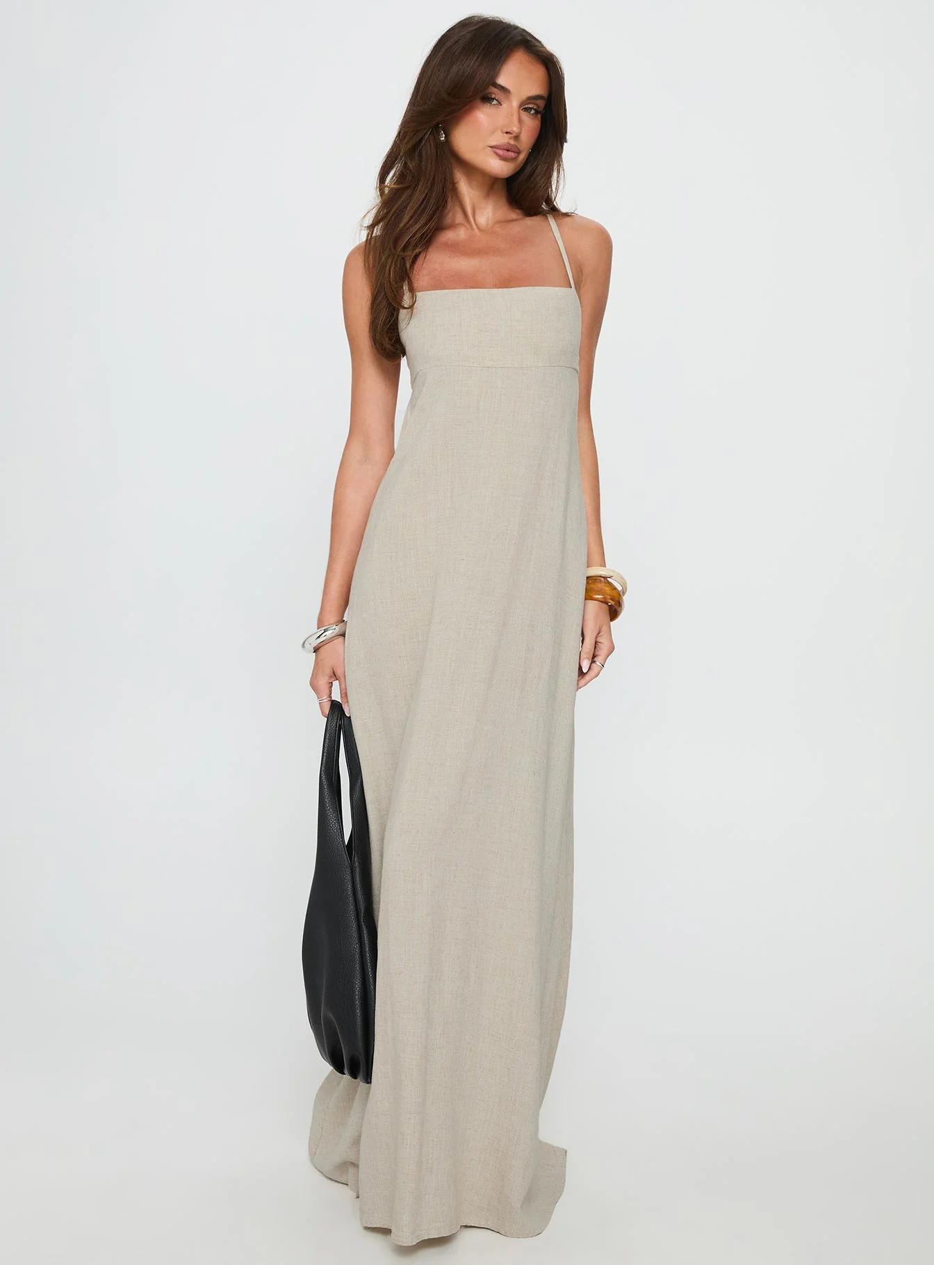 Solie Tie Back Maxi Dress Natural - EHAORUI