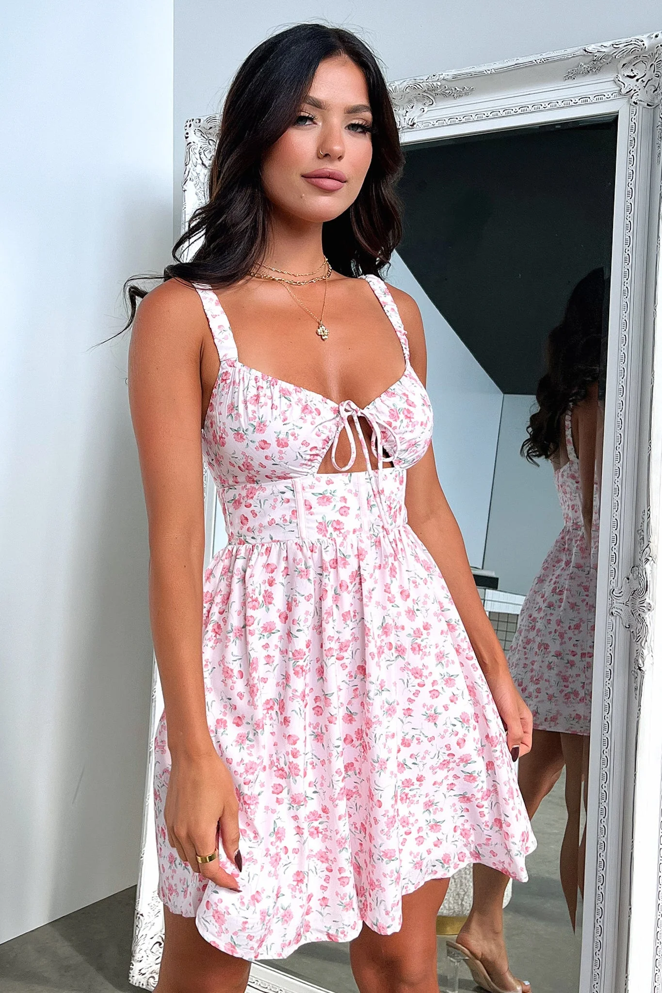 Meznin Dress - Pink Floral - EHAORUI