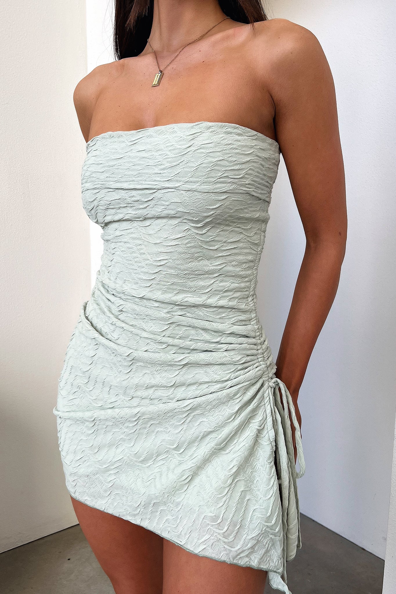Shari Strapless Mini Dress - Sage - EHAORUI