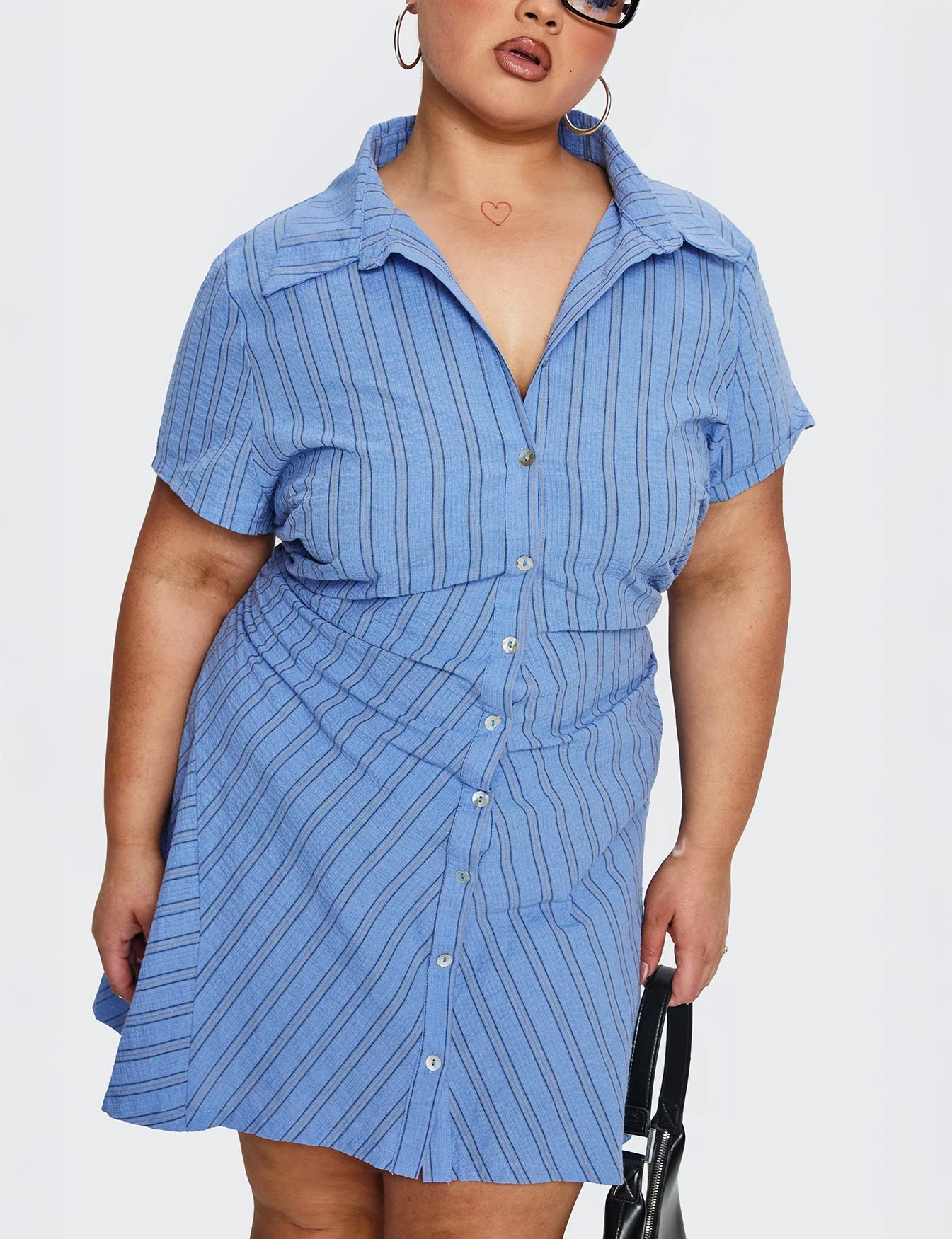 Saydie Button Down Mini Dress Blue Stripe Curve - EHAORUI