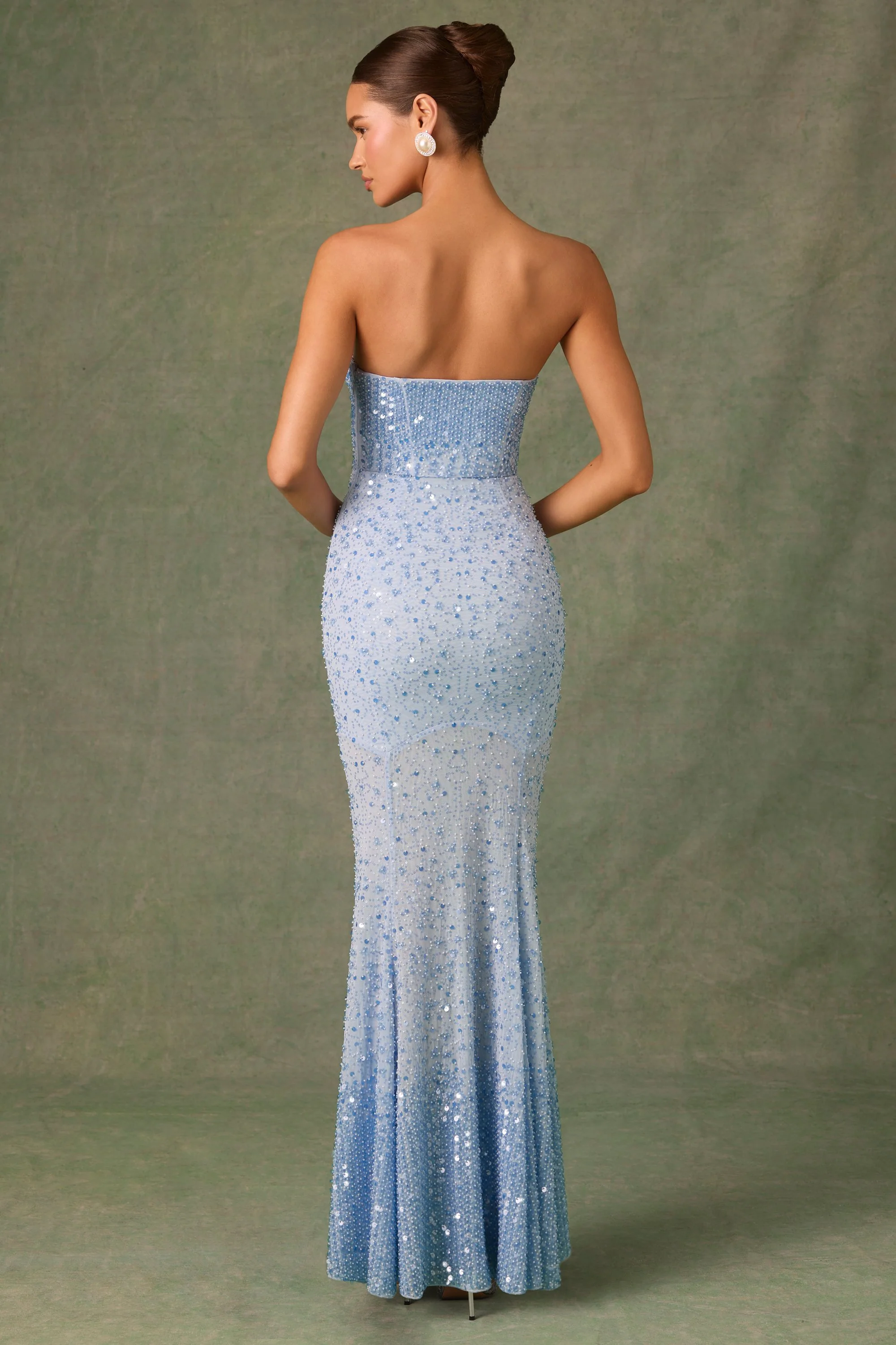 Embellished Sweetheart-Neck Fishtail Gown in Sky Blue - EHAORUI