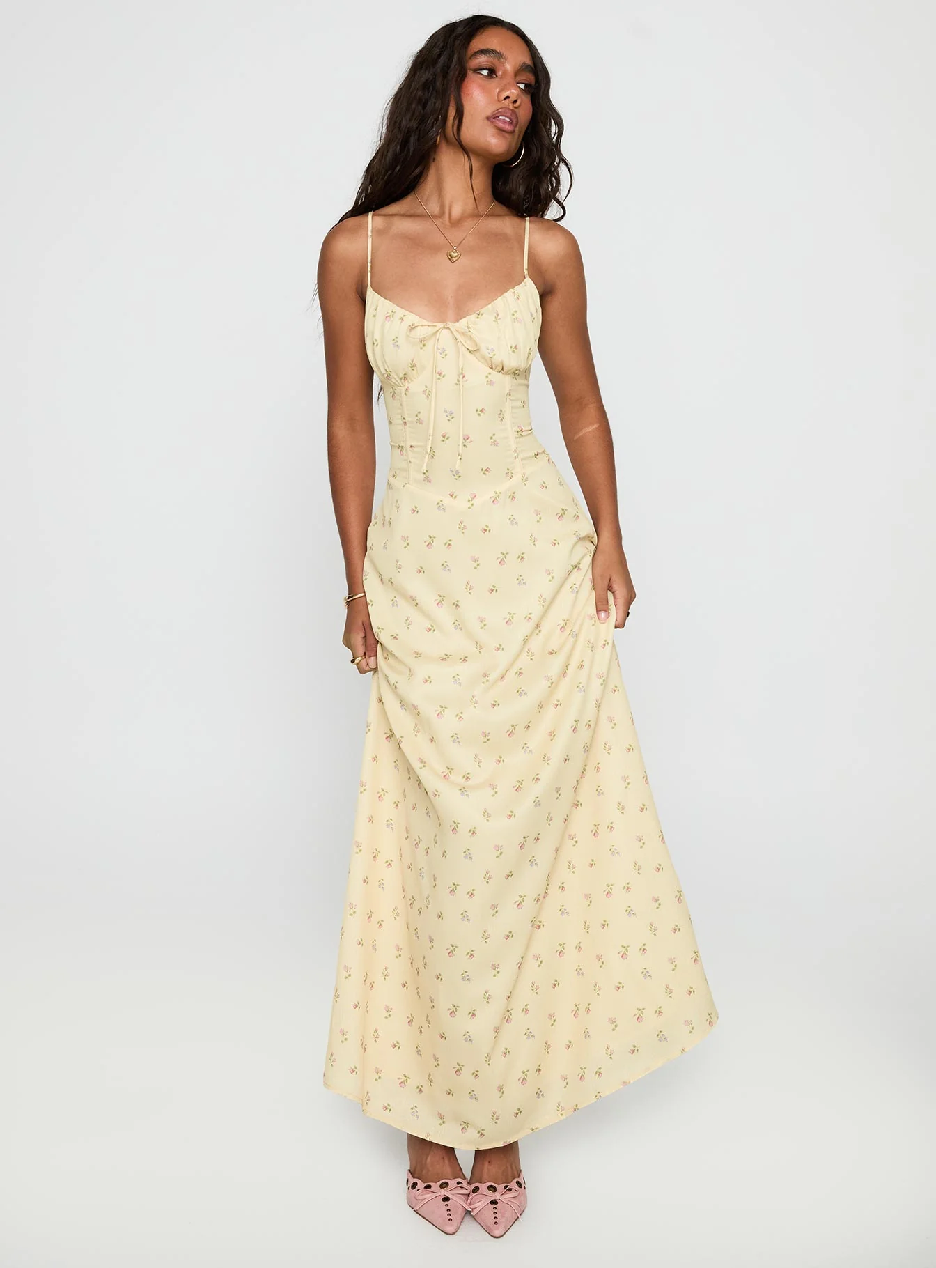 Members Only Maxi Dress Yellow Floral - EHAORUI