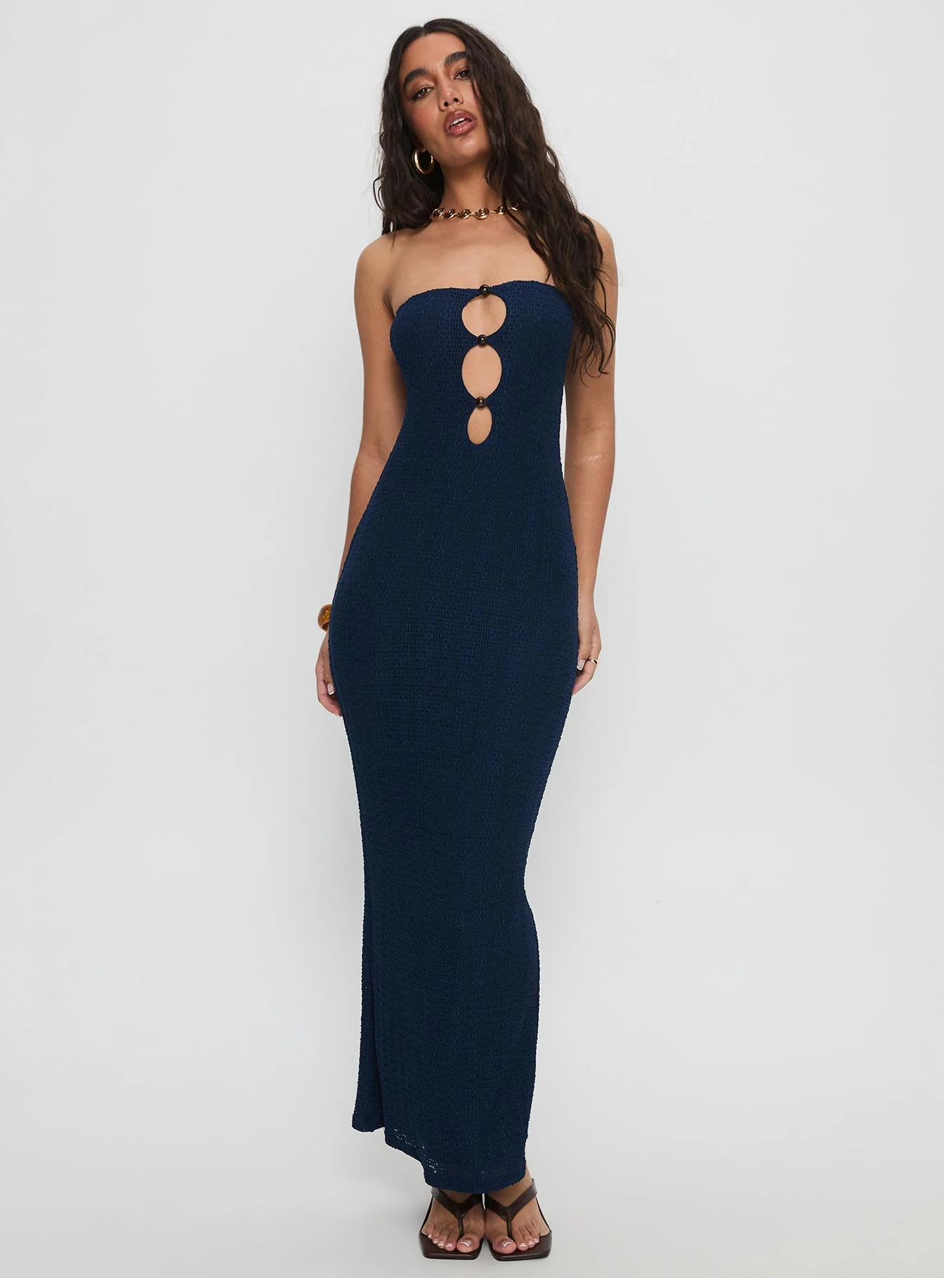 Saijana Strapless Maxi Dress Navy - EHAORUI
