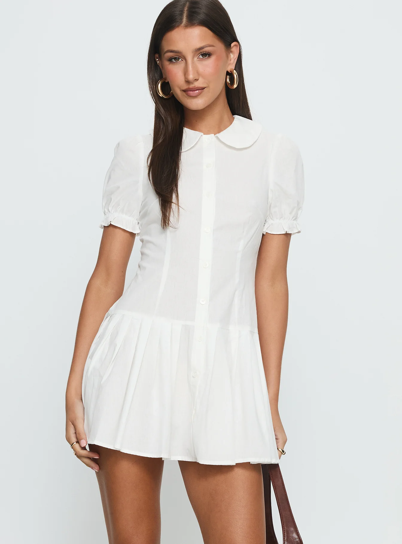 Lisette Pleat Mini Dress White - EHAORUI