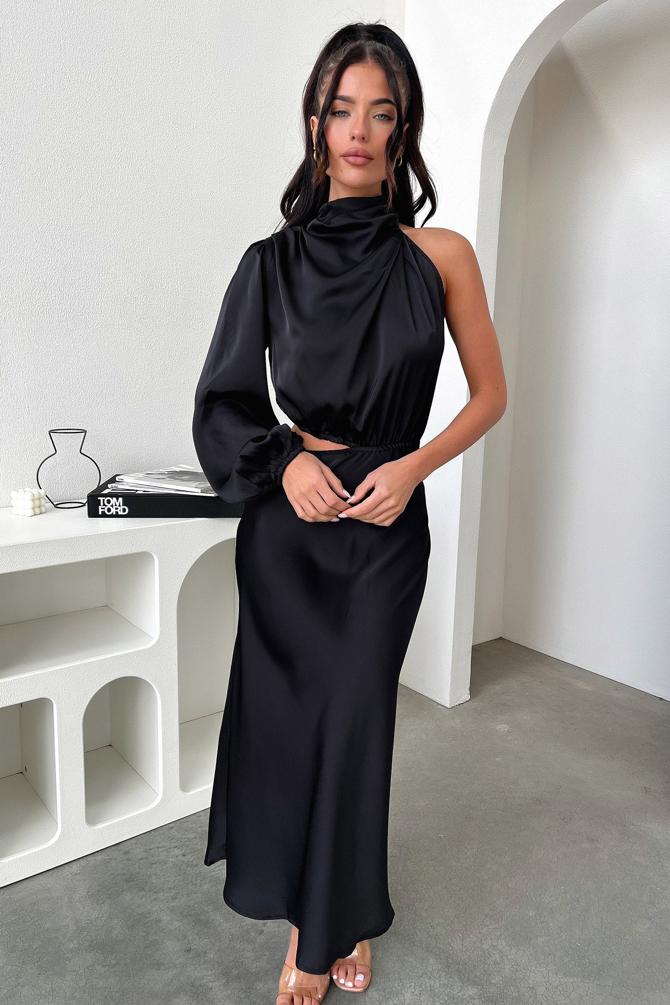 Atonia Midi Dress - Black - EHAORUI