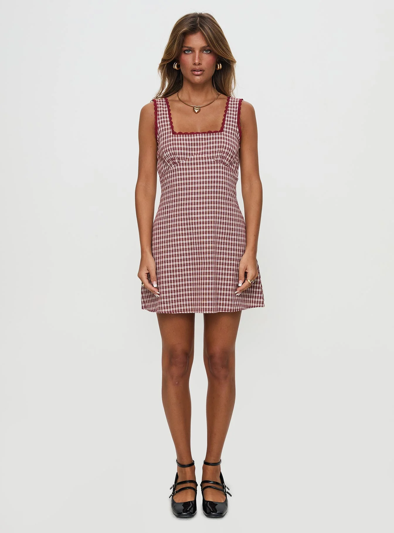 Dasha Mini Dress Red Check Petite - EHAORUI