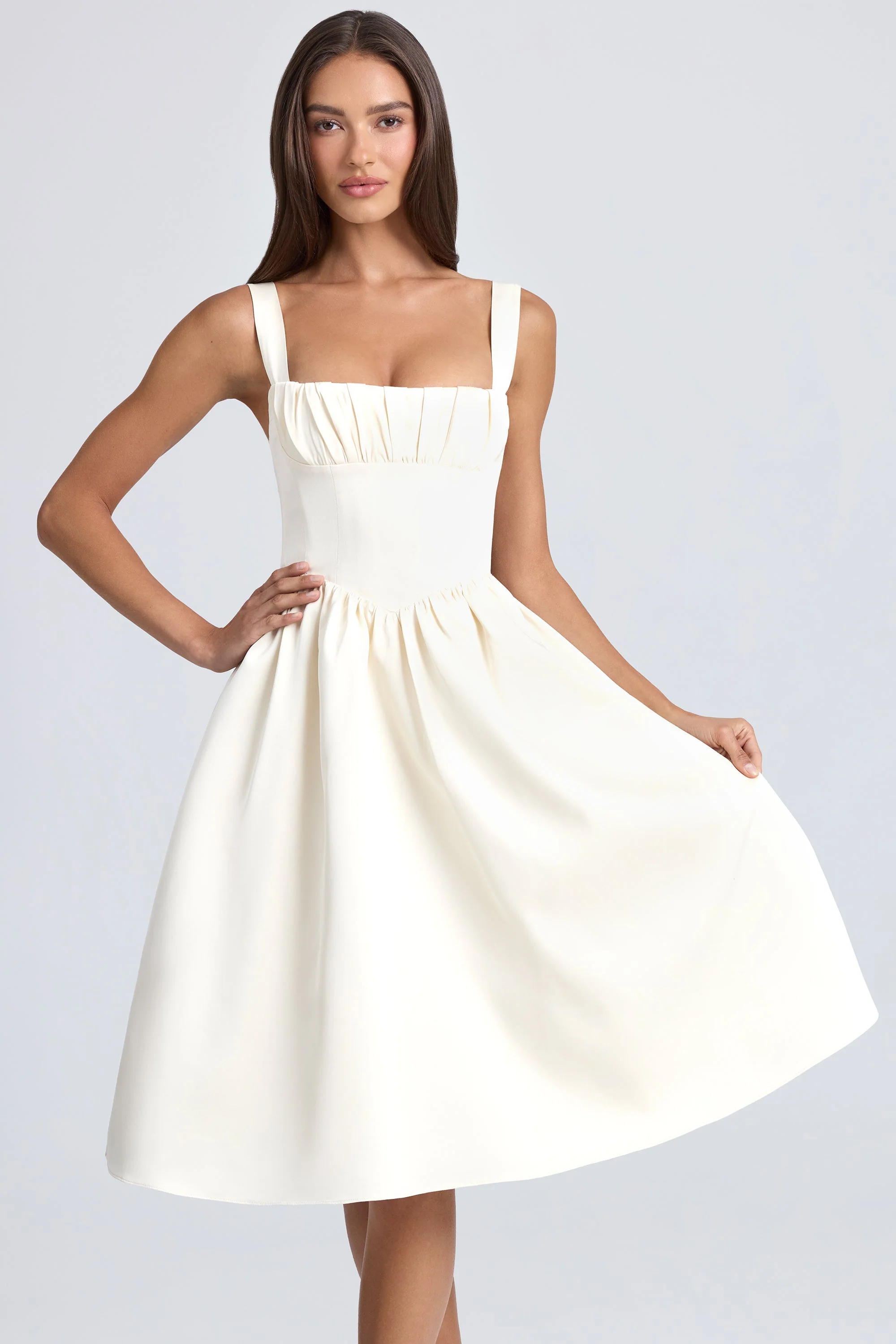 Draped Corset Midaxi Dress in Ivory - EHAORUI