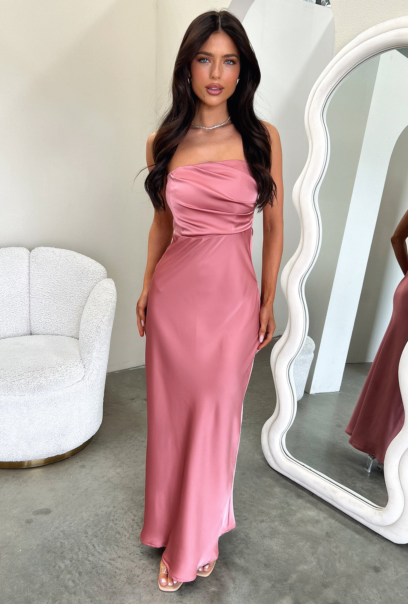 Elio Strapless Satin Maxi Dress - Rose - EHAORUI