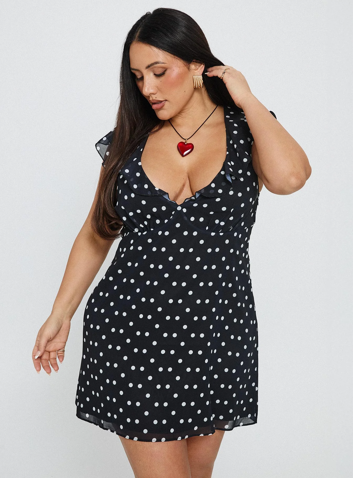 I Guess So Mini Dress Black Polka Dot Curve - EHAORUI