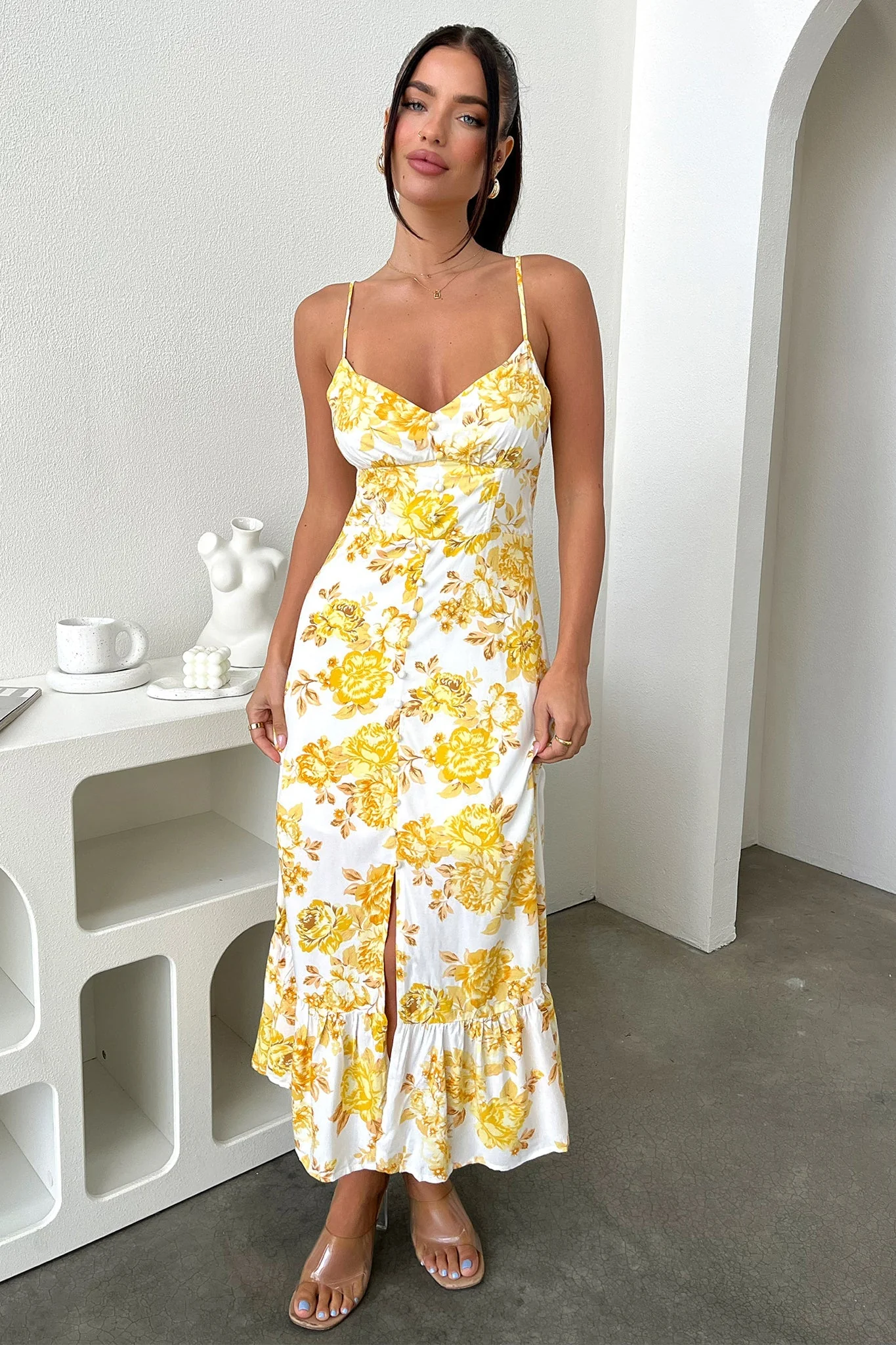 Dilara Maxi Dress - Yellow Floral - EHAORUI