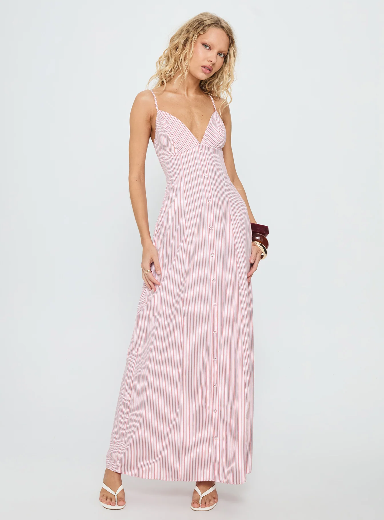 Samiyah Button Down Maxi Dress Red Stripe - EHAORUI