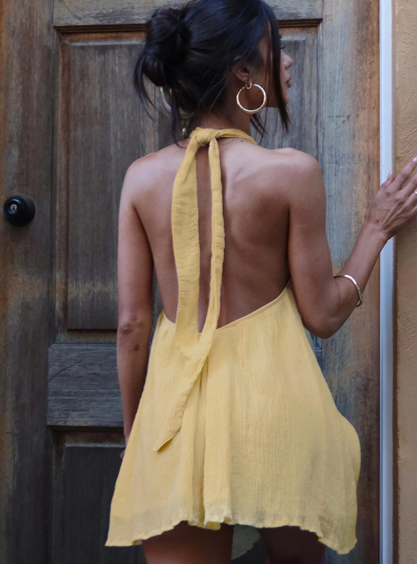 Kaiko Halter Mini Dress Yellow - EHAORUI