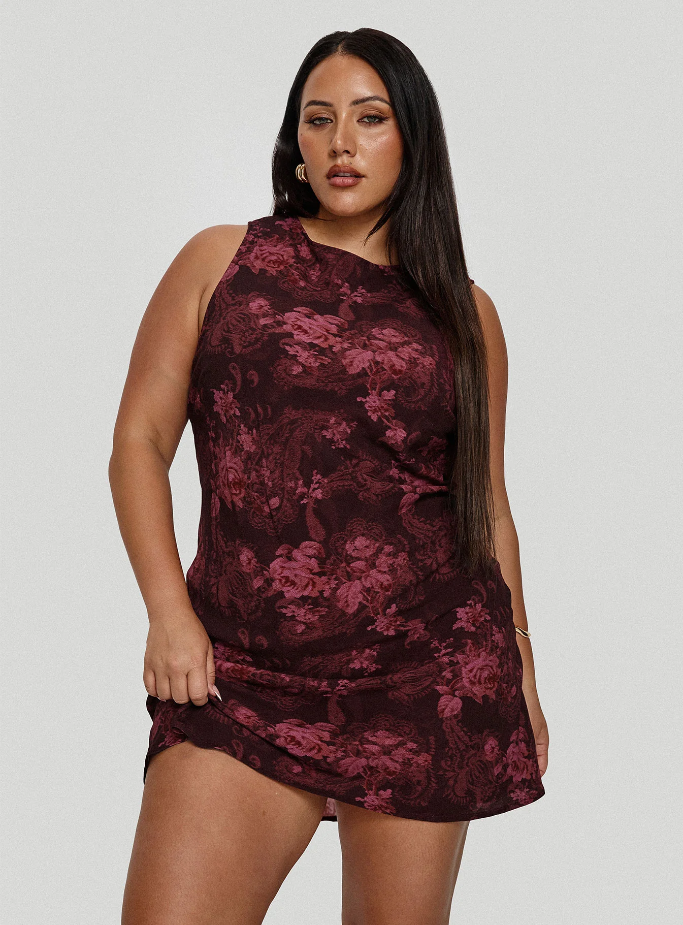 Vivre Mini Dress Burgundy Paisley Curve - EHAORUI