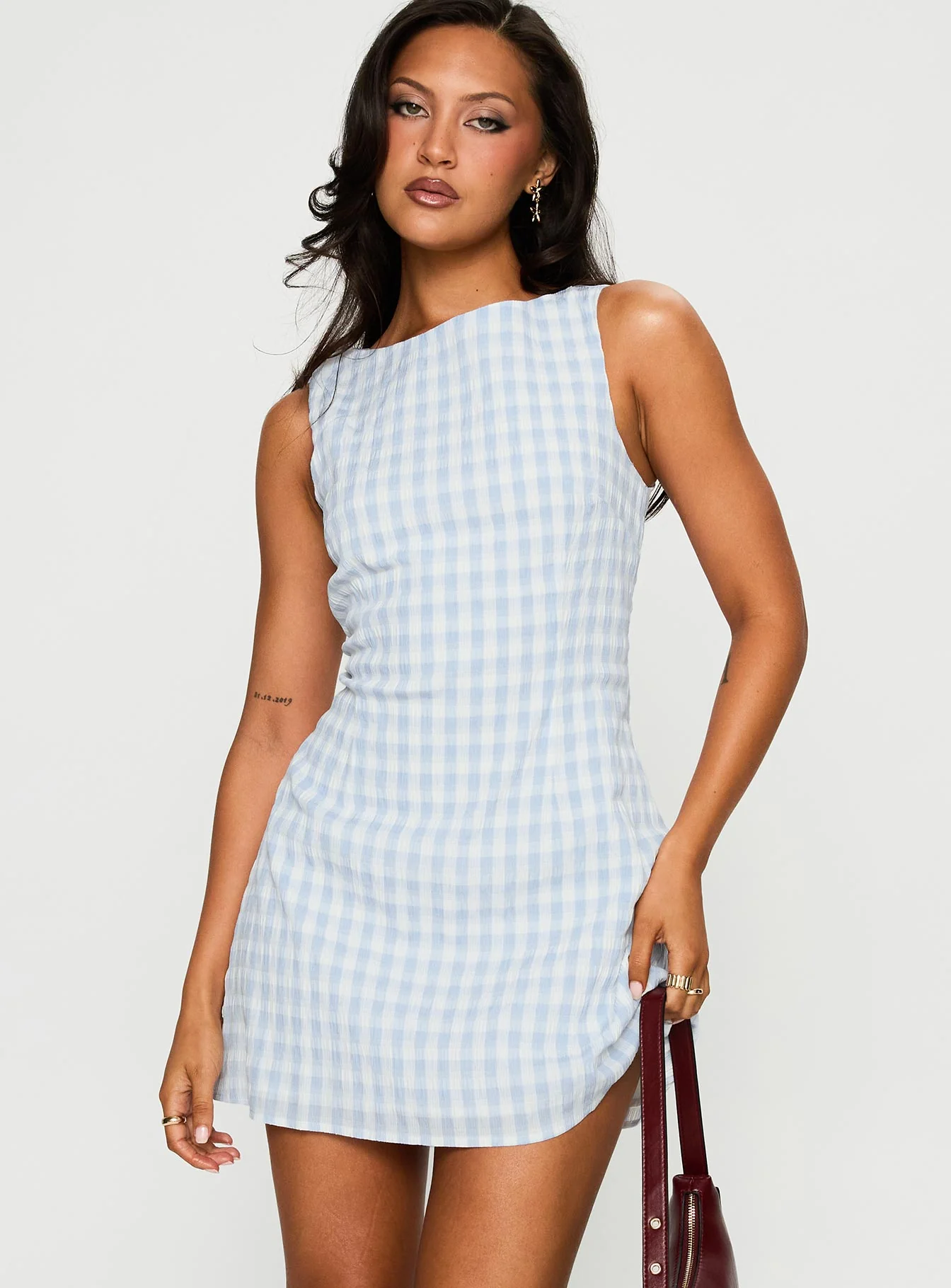 Alfalfa Mini Dress Blue Check - EHAORUI