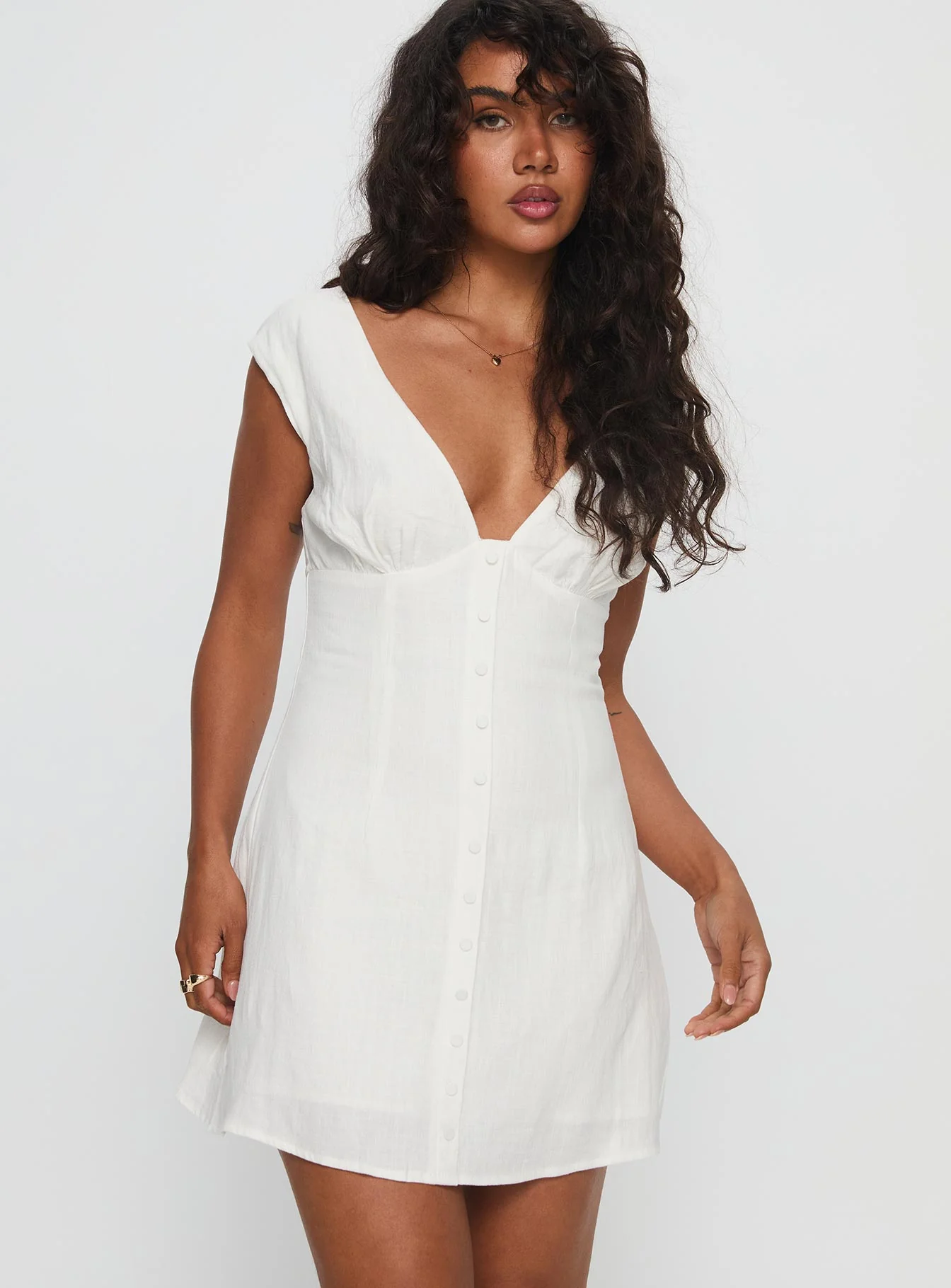 Lover Like Me Linen Mini Dress White - EHAORUI