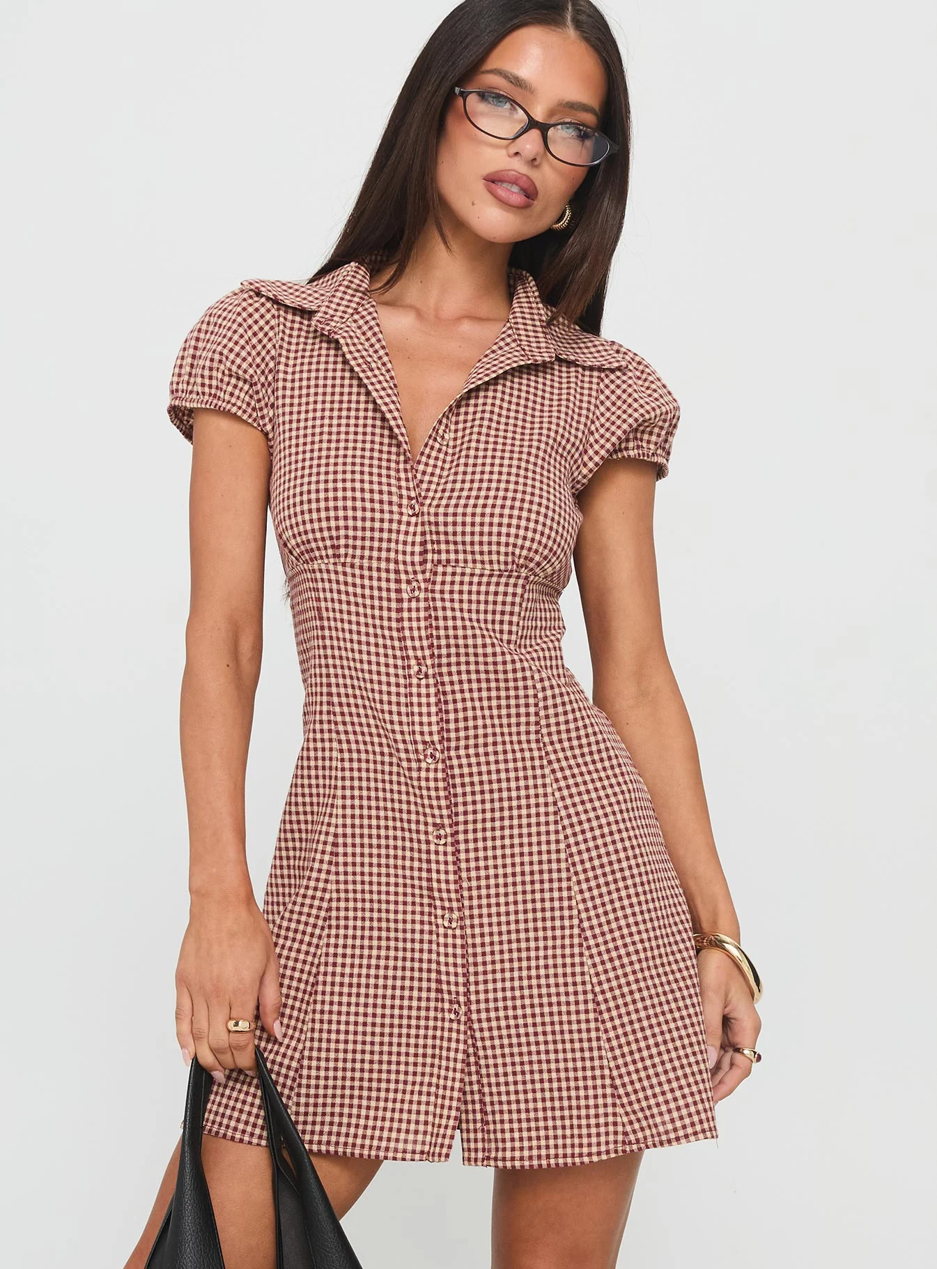 Kavira Tie Bust Shirt Dress Red Gingham - EHAORUI
