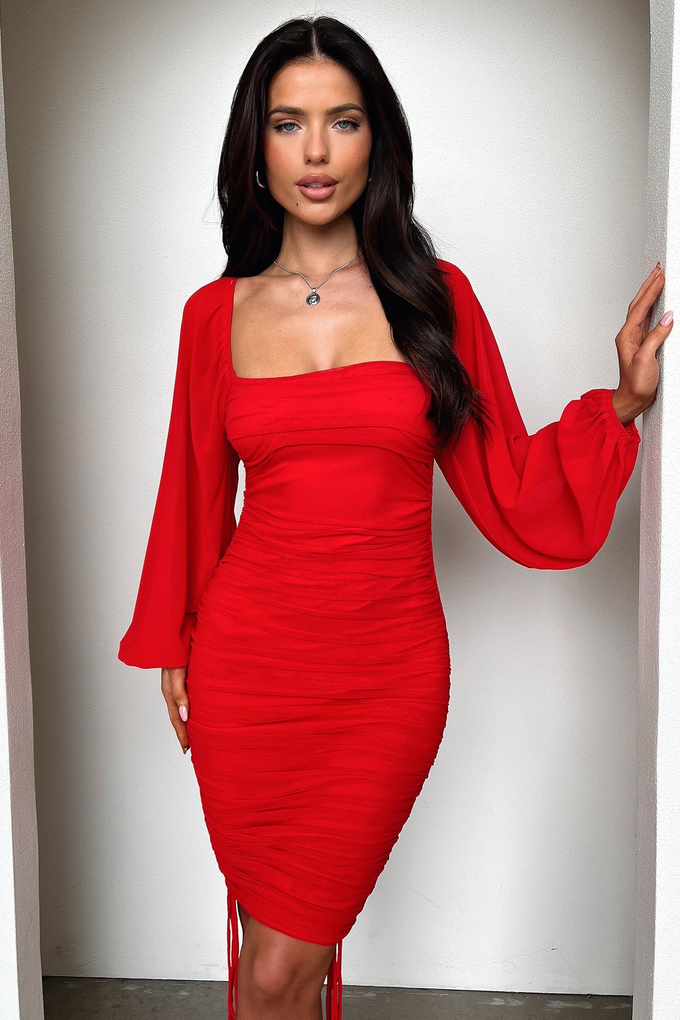Lorde Midi Dress - Red - EHAORUI