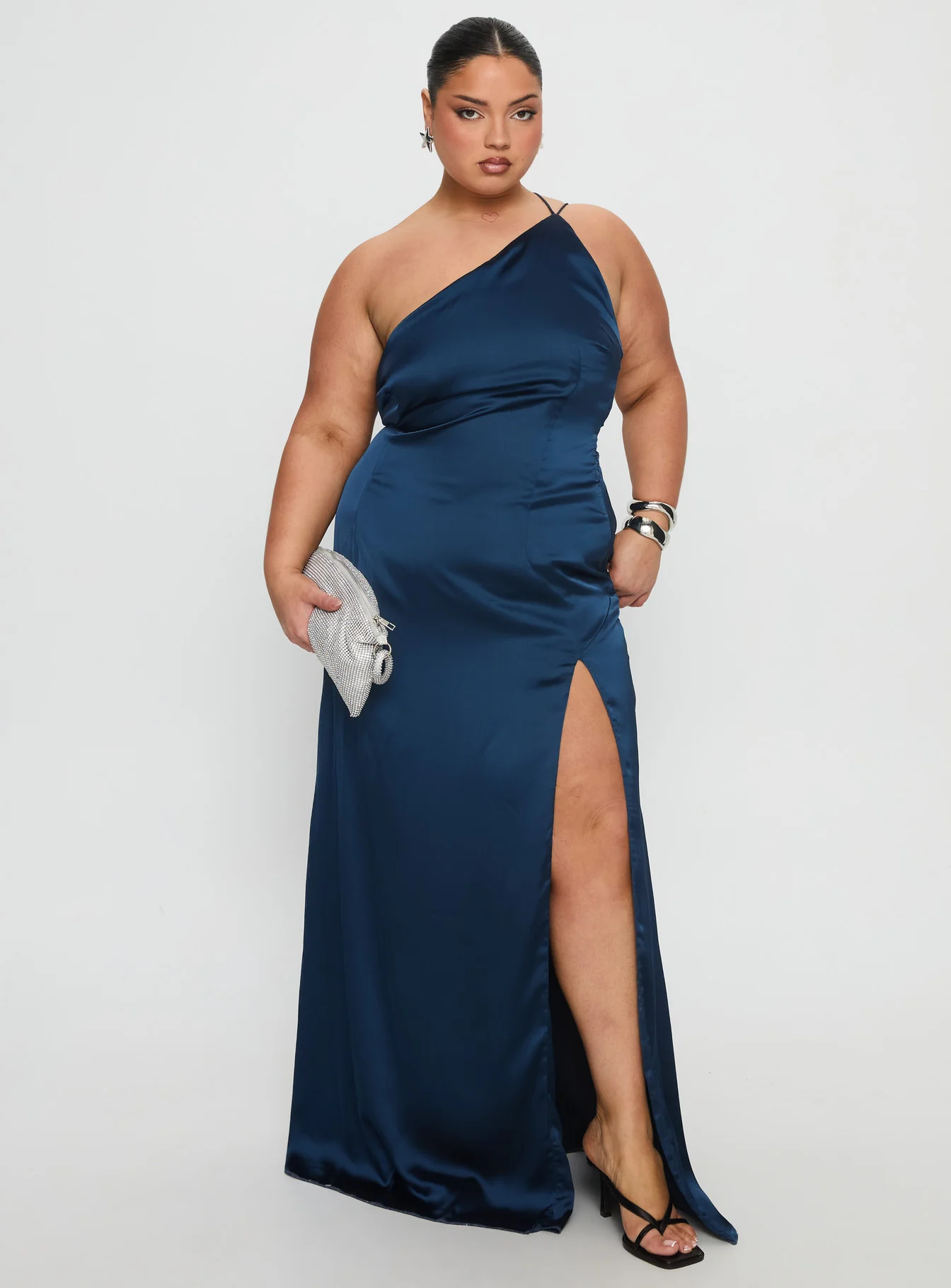 Kiss Of Life Satin Maxi Dress Navy Curve - EHAORUI