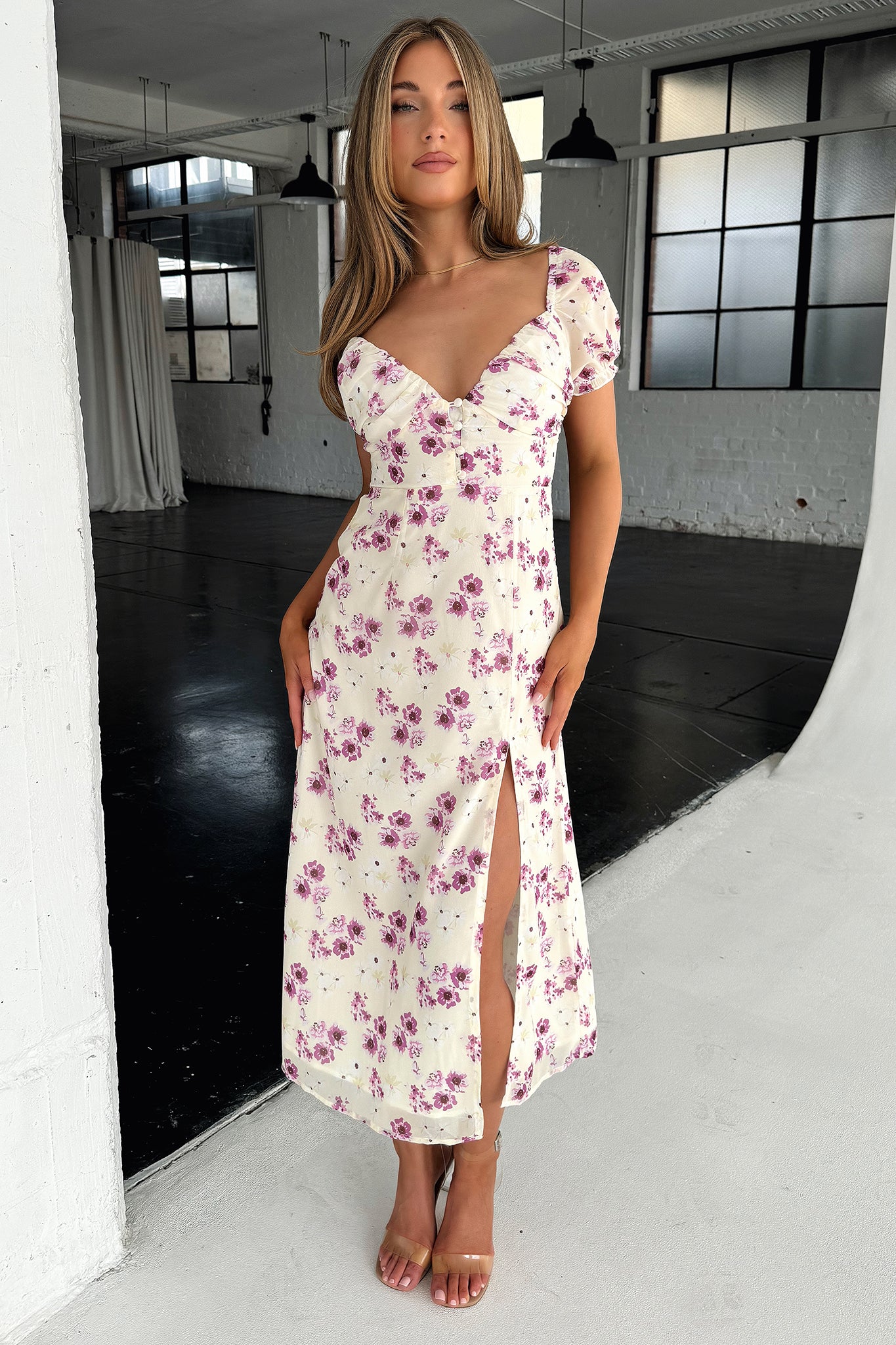 Solem Midi Dress - Yellow Floral - EHAORUI