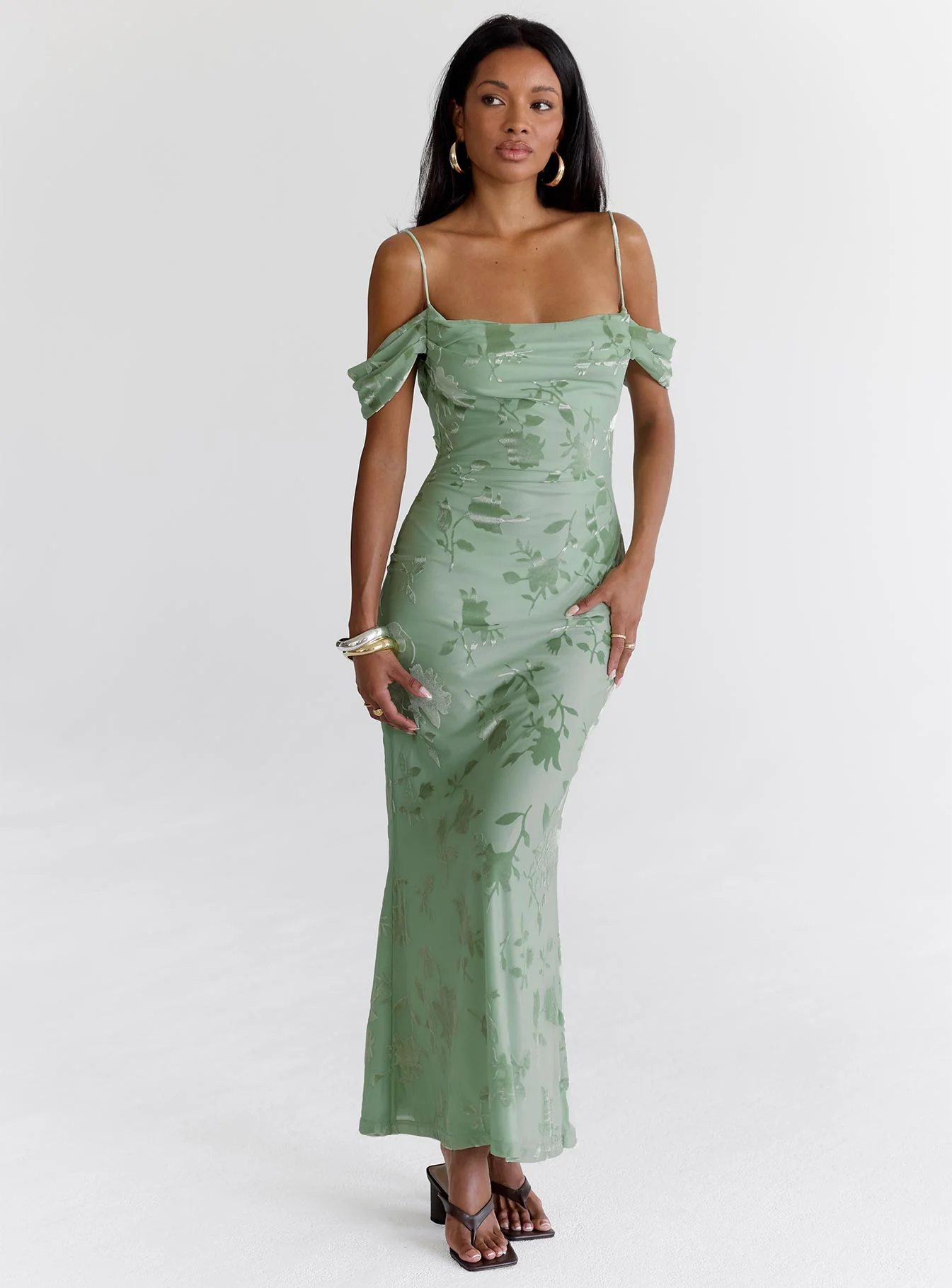 Green Gables Burnout Maxi Dress Sage - EHAORUI