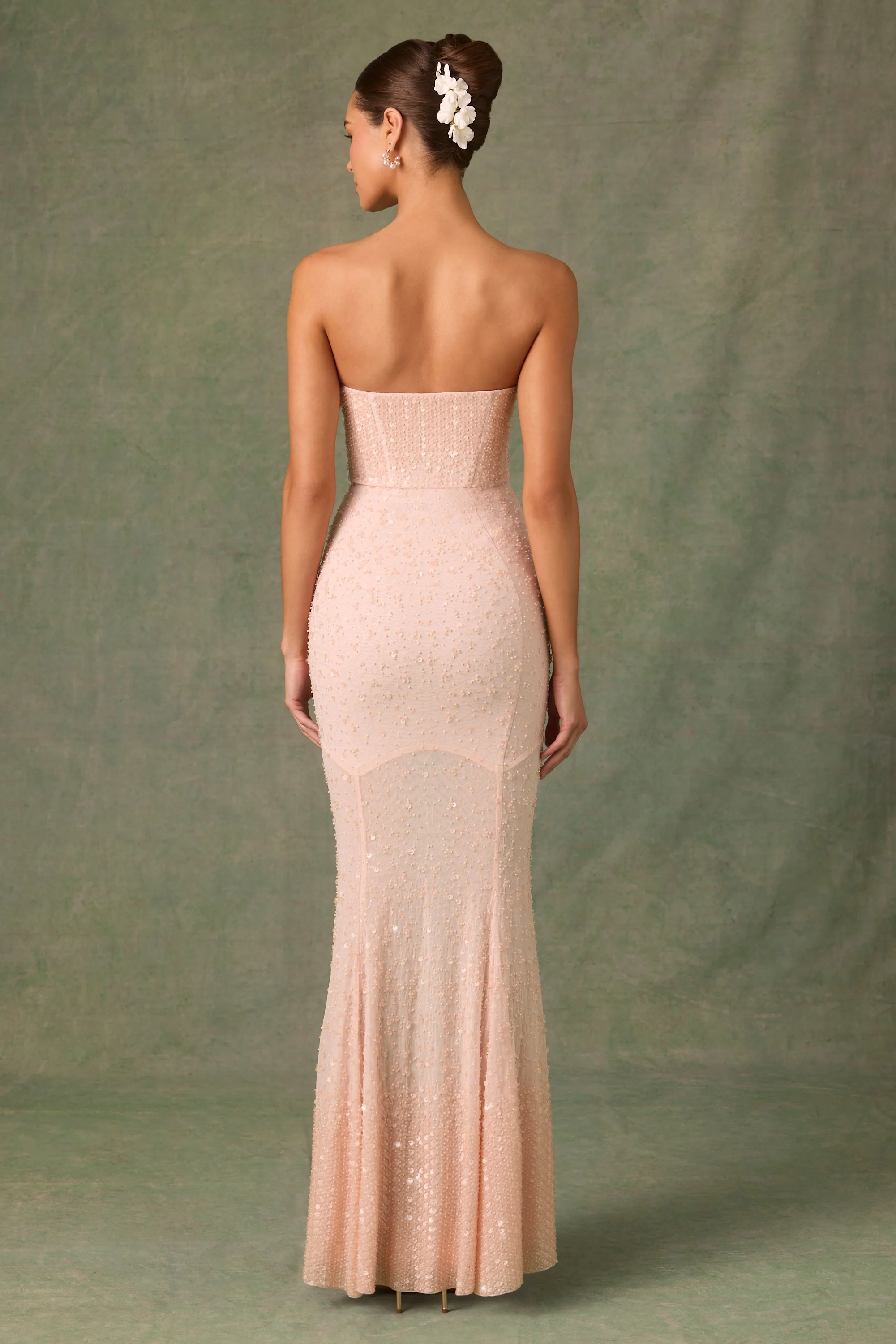 Embellished Sweetheart-Neck Fishtail Gown in Dusty Rose - EHAORUI