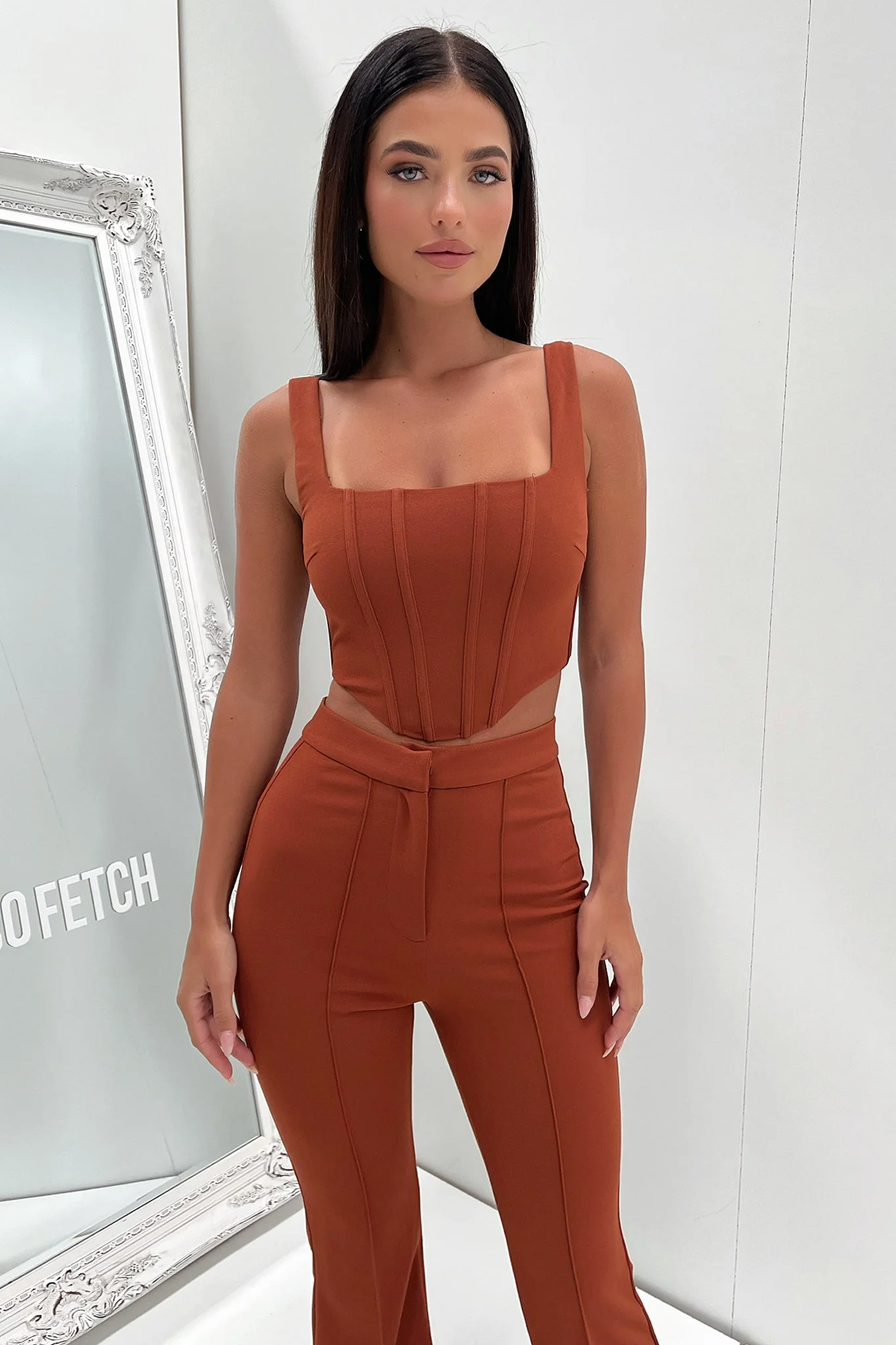 Token Corset Top - Brown - EHAORUI