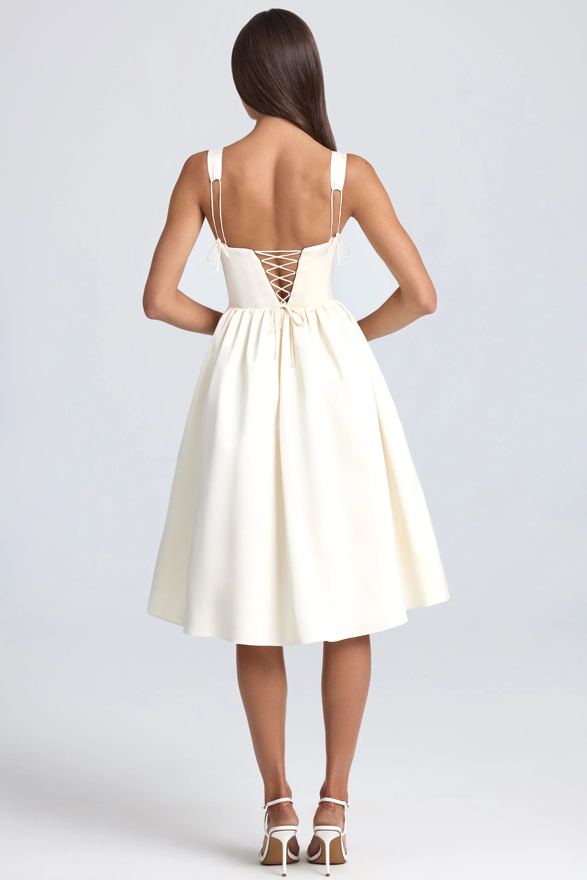 Draped Corset Midaxi Dress in Ivory - EHAORUI