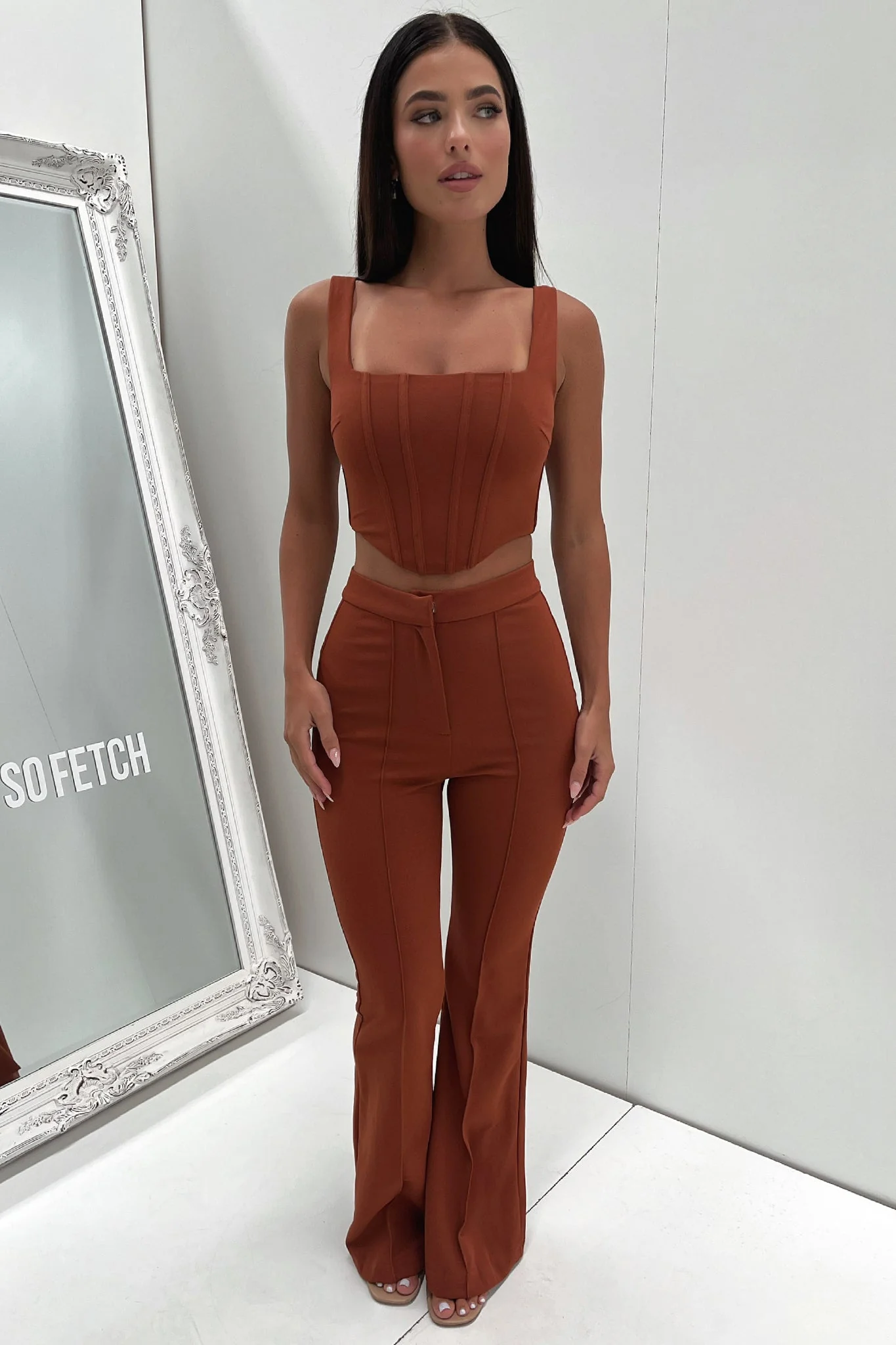 Token Corset Top - Brown - EHAORUI