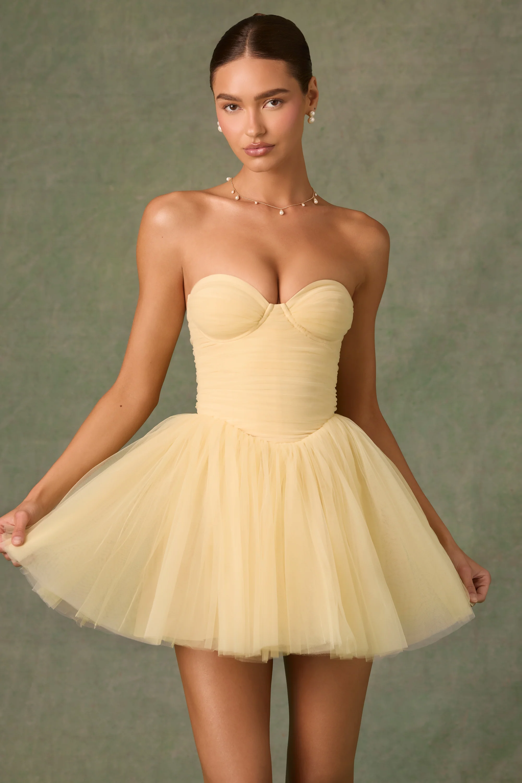 Tulle Corset Mini Dress in Yellow - EHAORUI