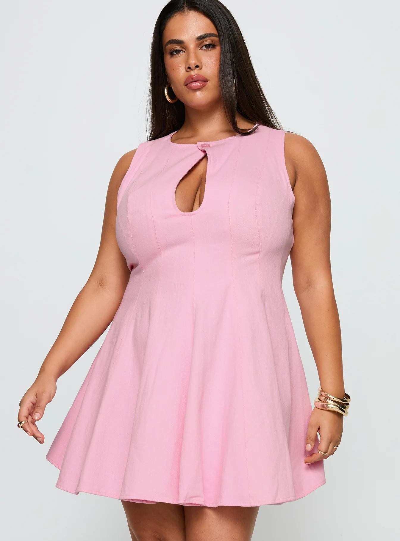 Precedence Keyhole Mini Dress Pink Curve - EHAORUI