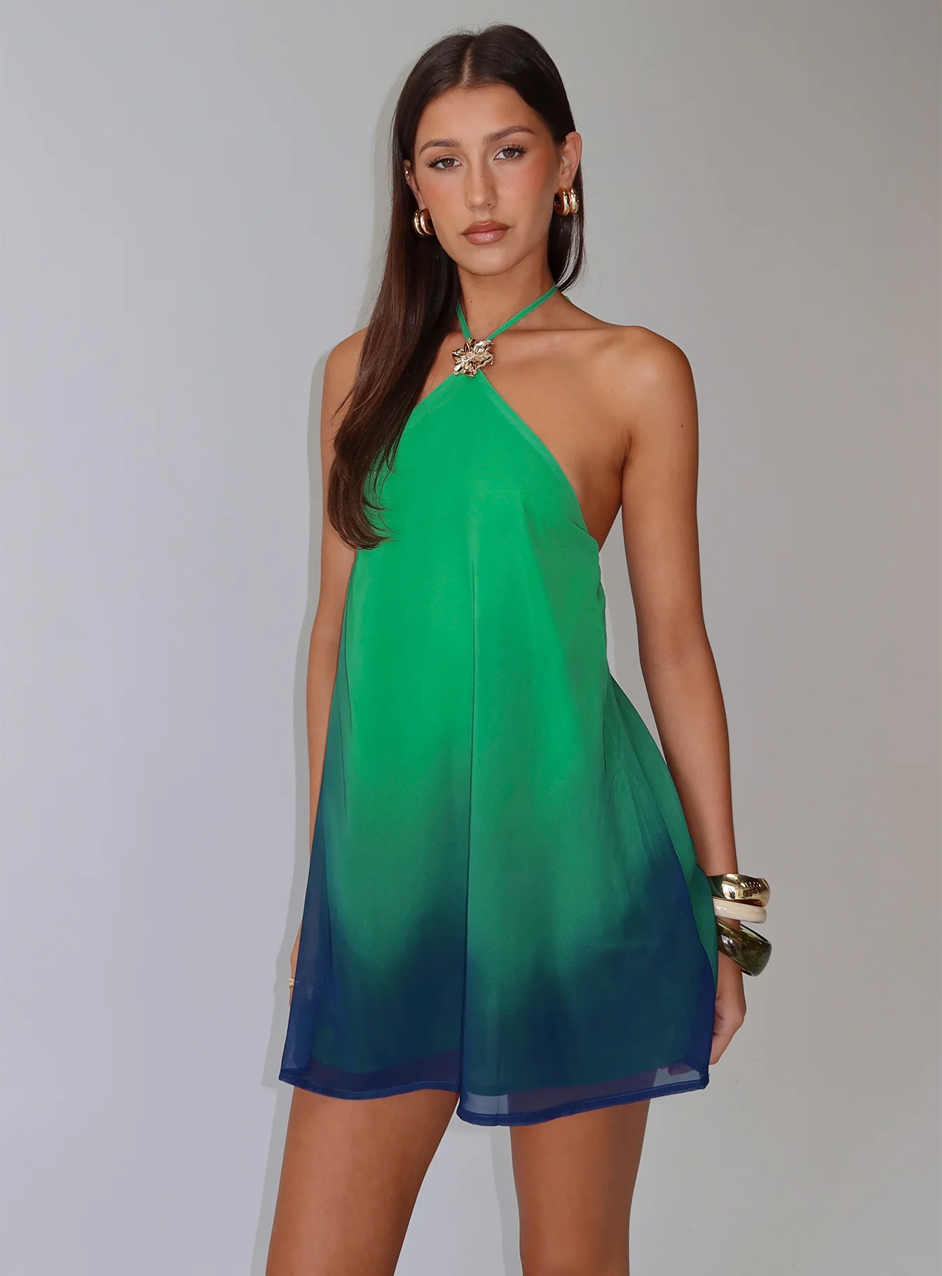 Nichole Halter Mini Dress Green - EHAORUI