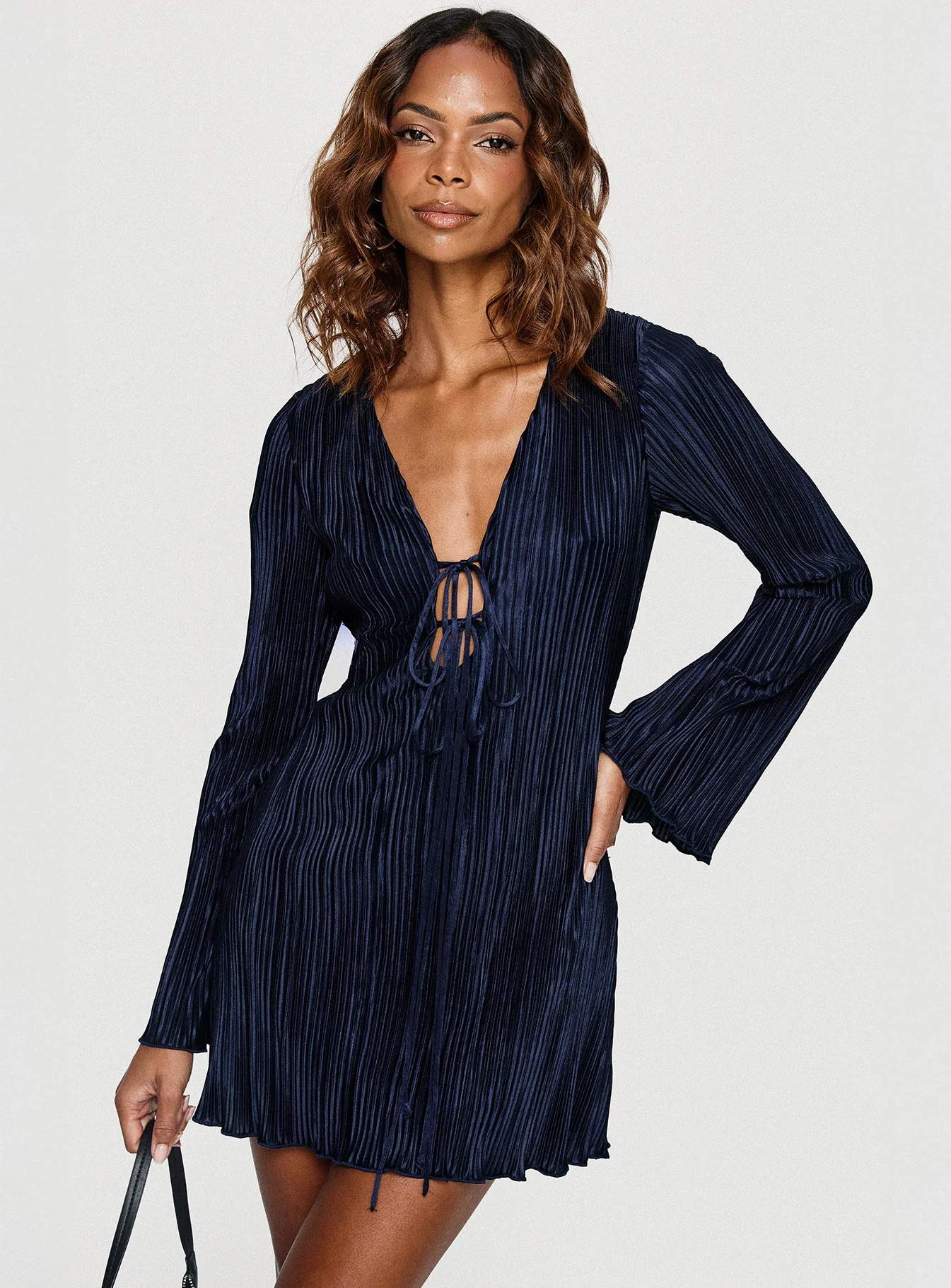 Malop Long Sleeve Mini Dress Navy - EHAORUI