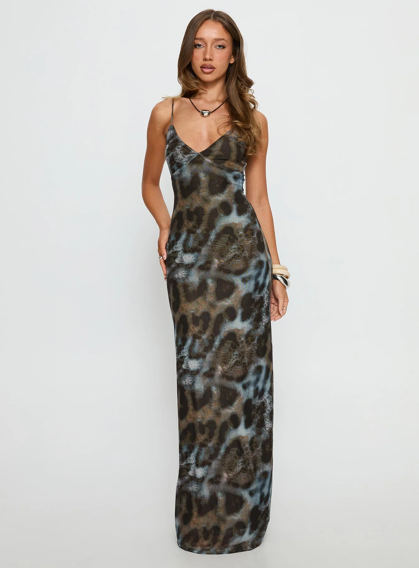Saphrona V-neck Maxi Dress Leopard - EHAORUI