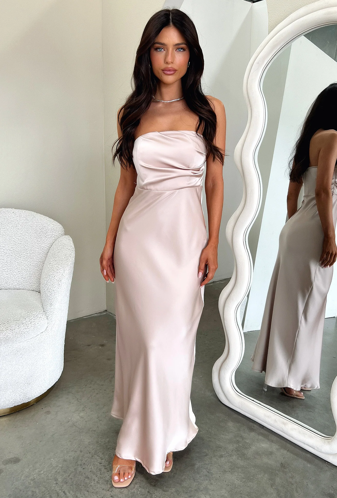 Elio Strapless Satin Maxi Dress - Champagne - EHAORUI