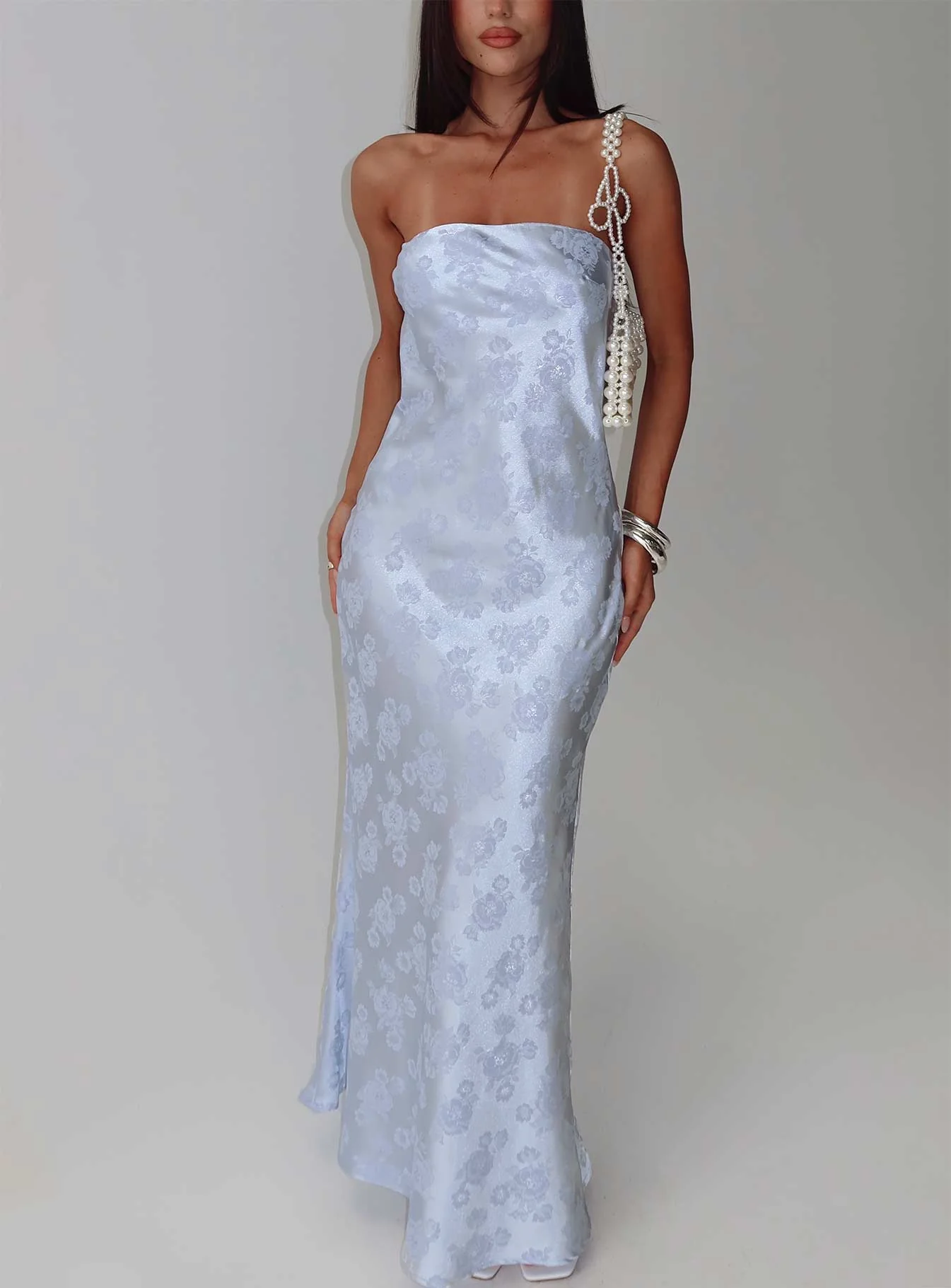 Haley Maxi Dress Blue Jacquard - EHAORUI