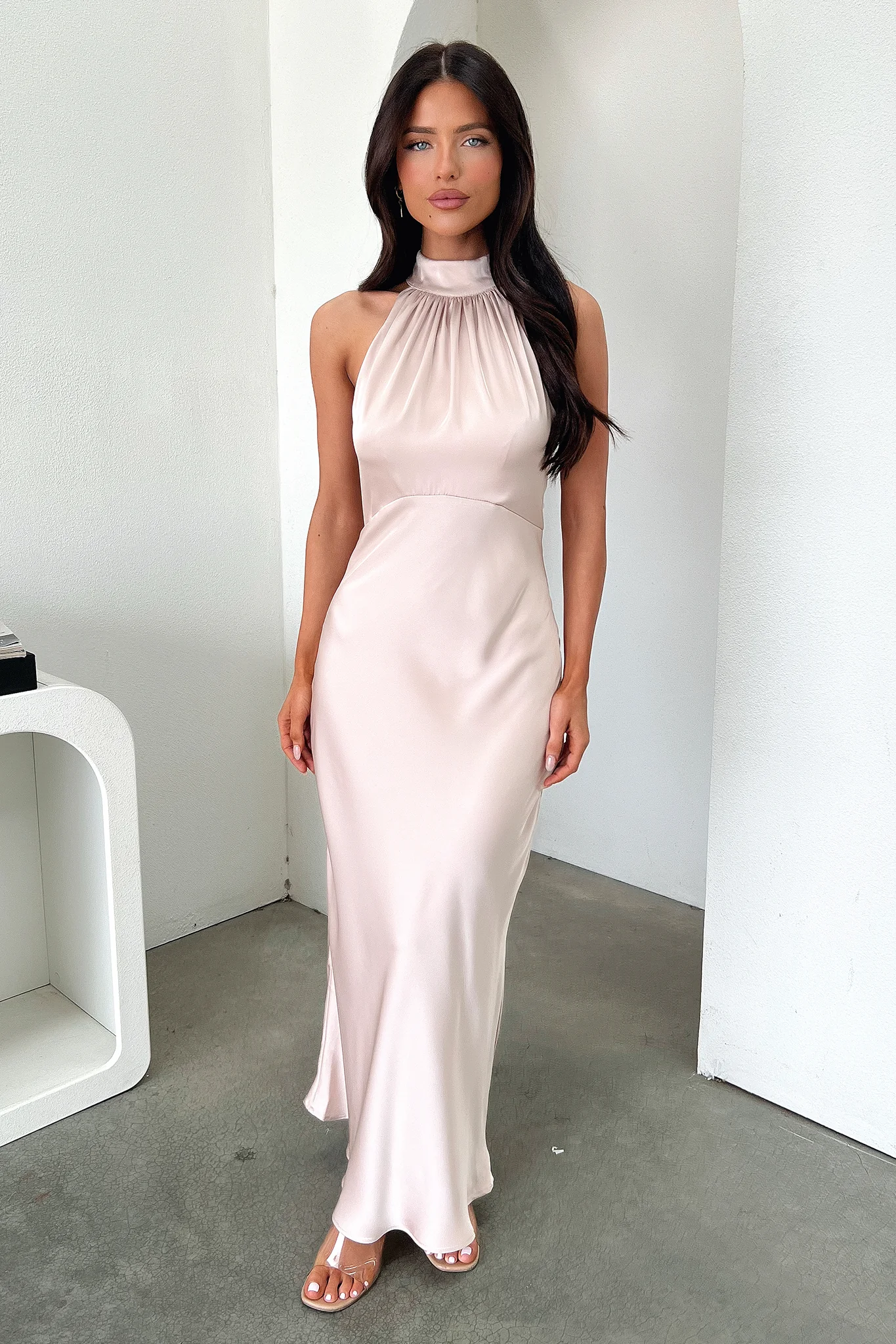 Daphne High Neck Maxi Dress - Champagne - EHAORUI