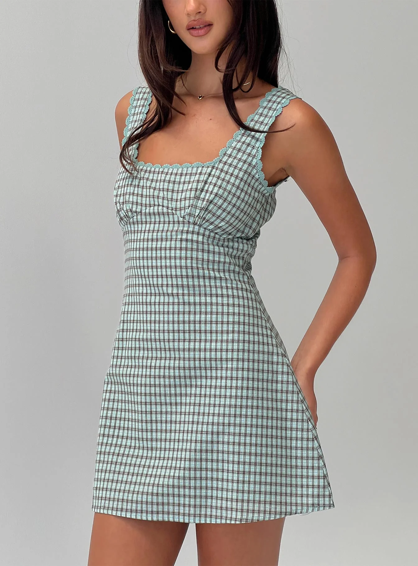 Dasha Mini Dress Blue / Brown Check - EHAORUI