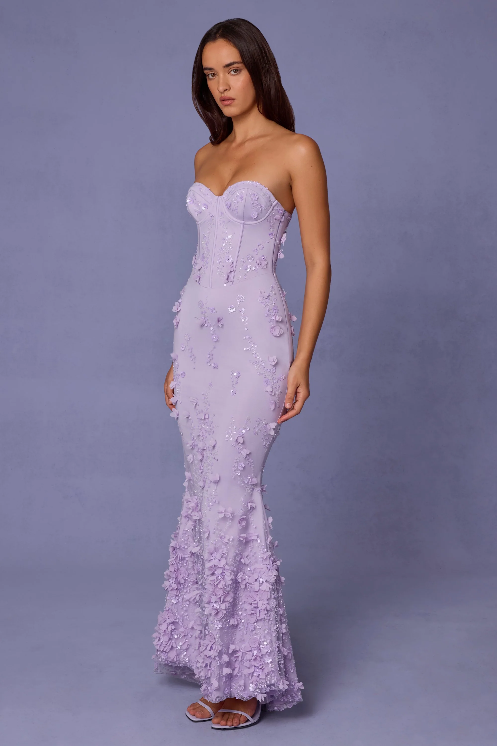 Lace-Up Corset Maxi Dress in Lilac - EHAORUI