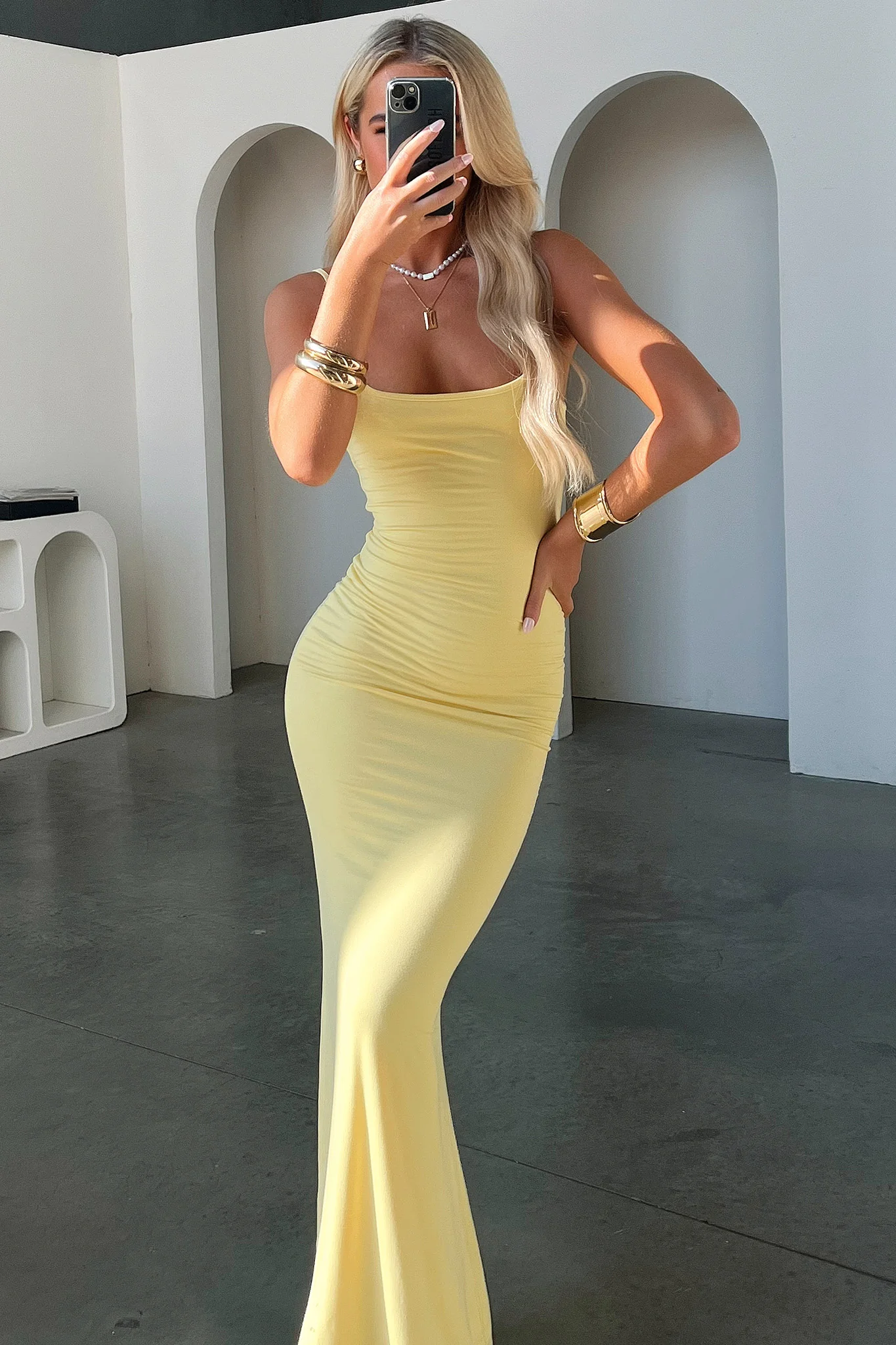 Otoway Bodycon Maxi Dress - Yellow - EHAORUI