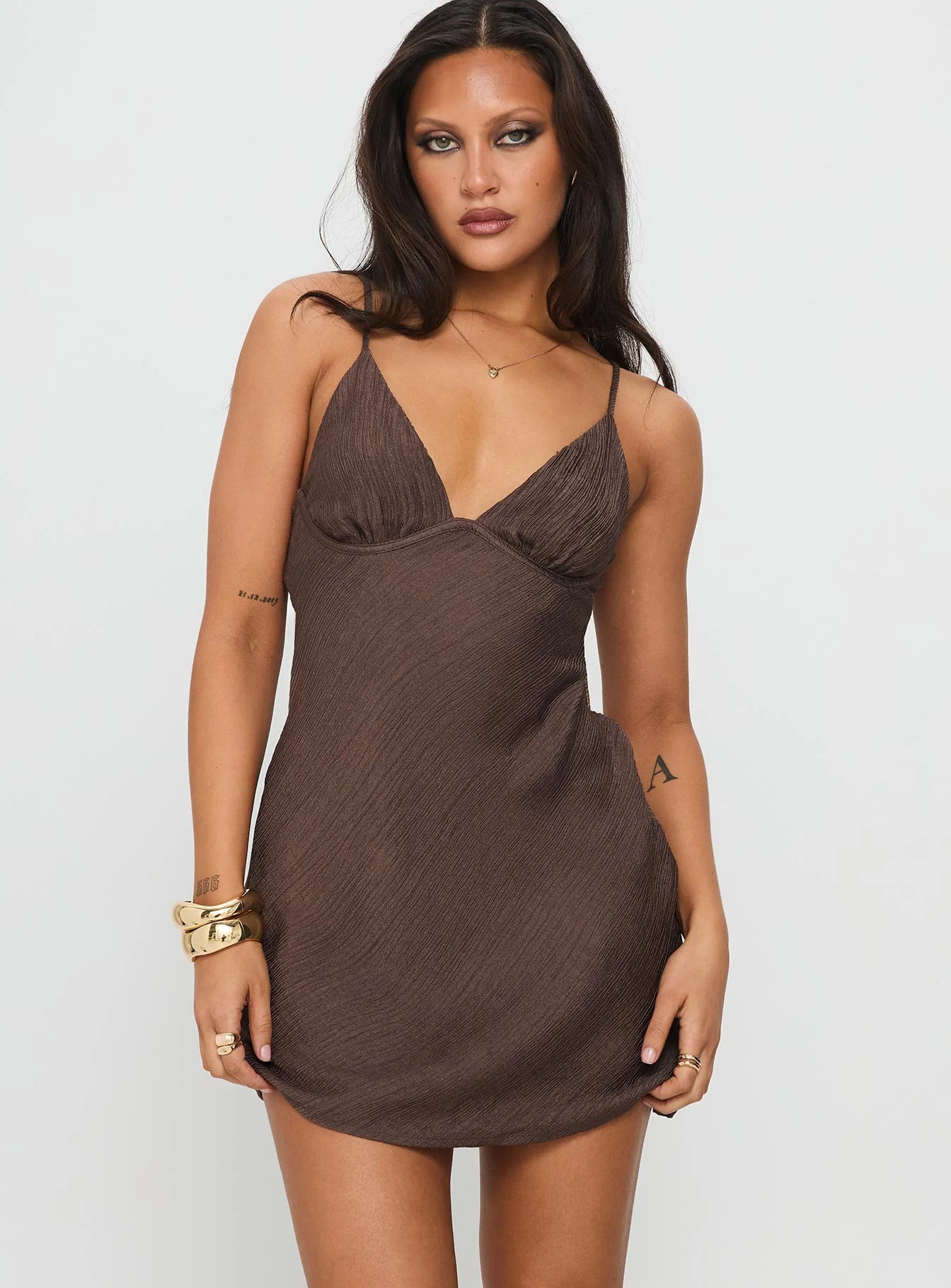 Makaia Balconette Mini Dress Brown - EHAORUI