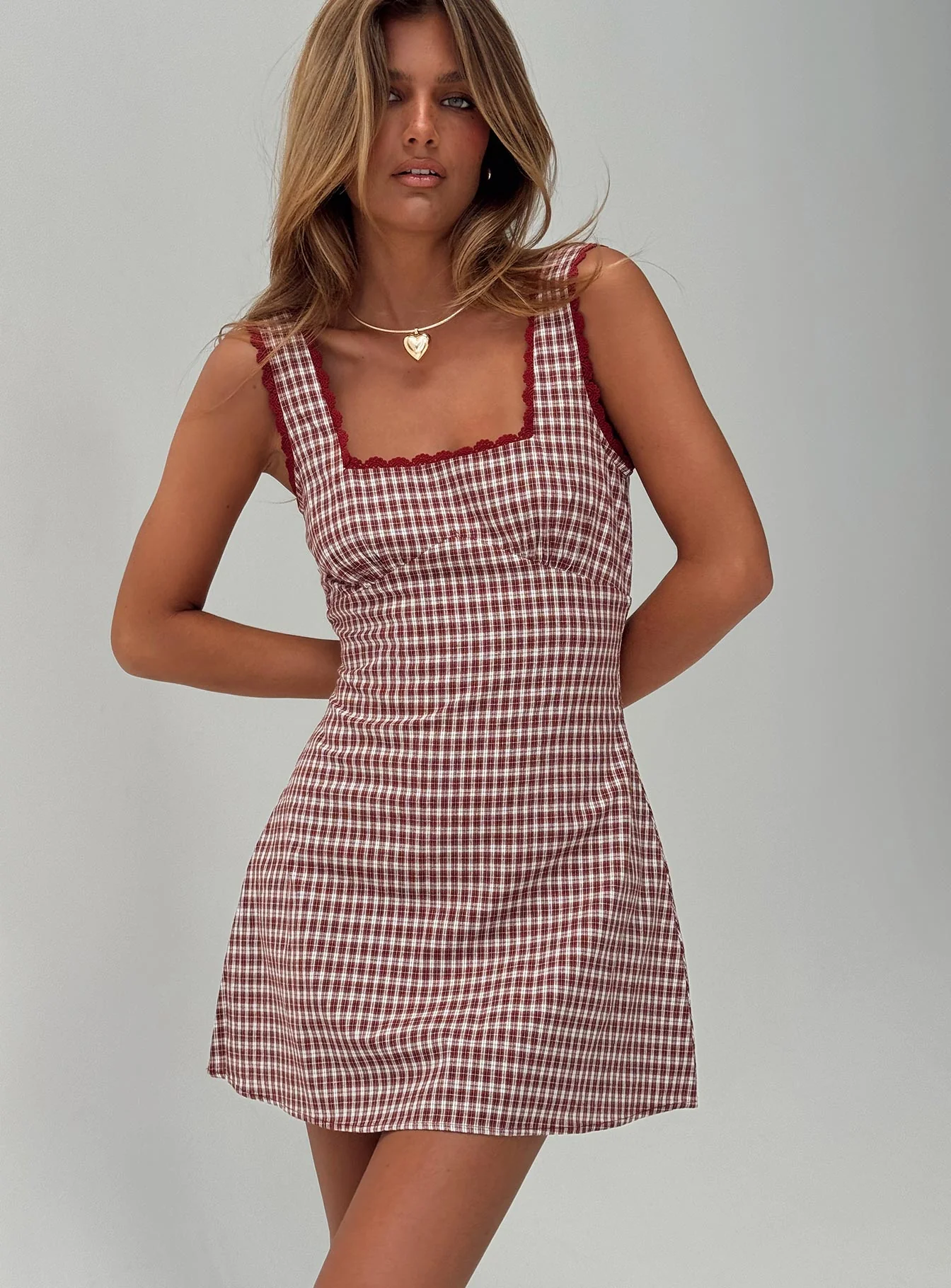 Dasha Mini Dress Red Check Tall - EHAORUI