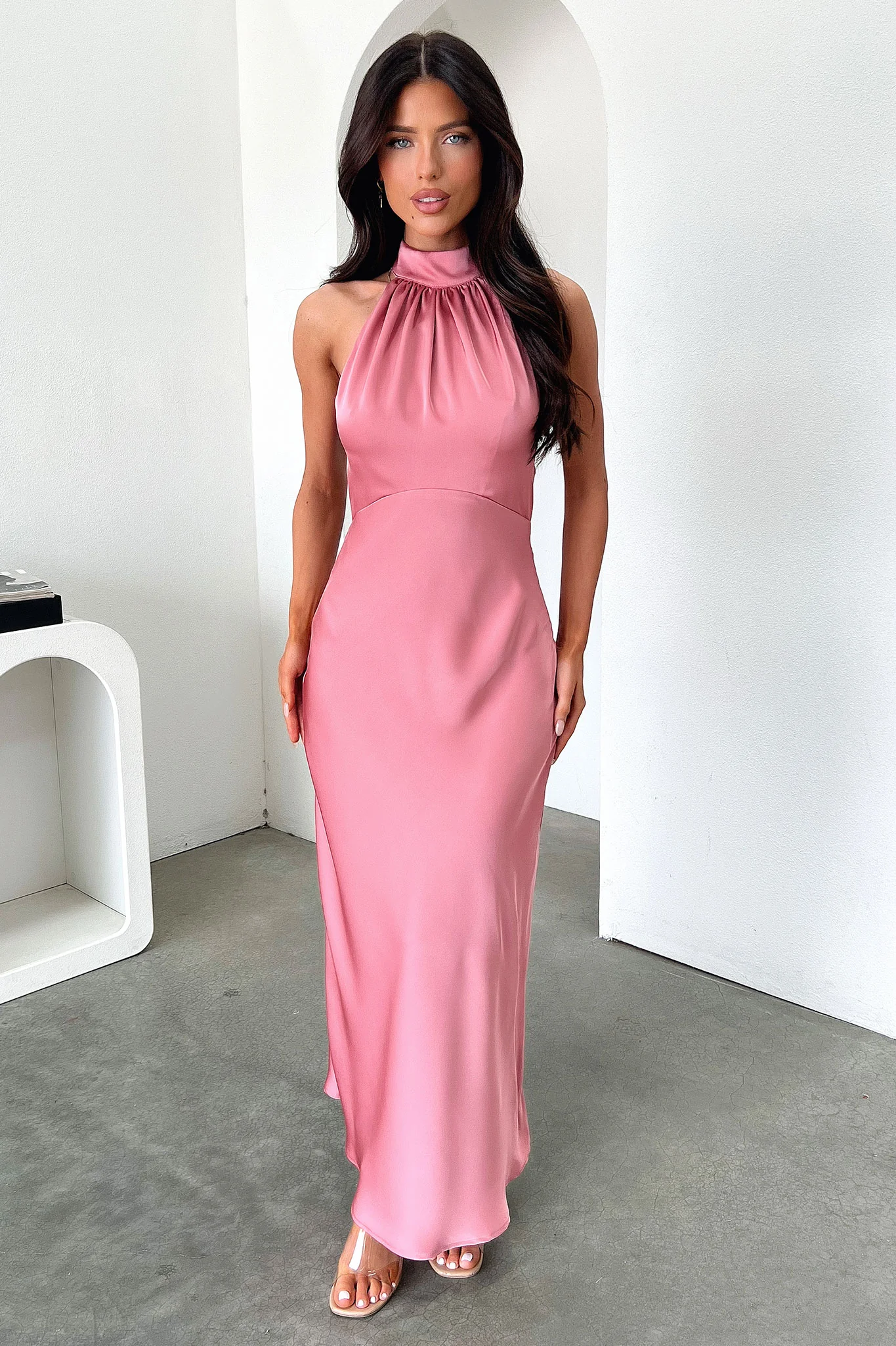 Daphne High Neck Maxi Dress - Rose - EHAORUI