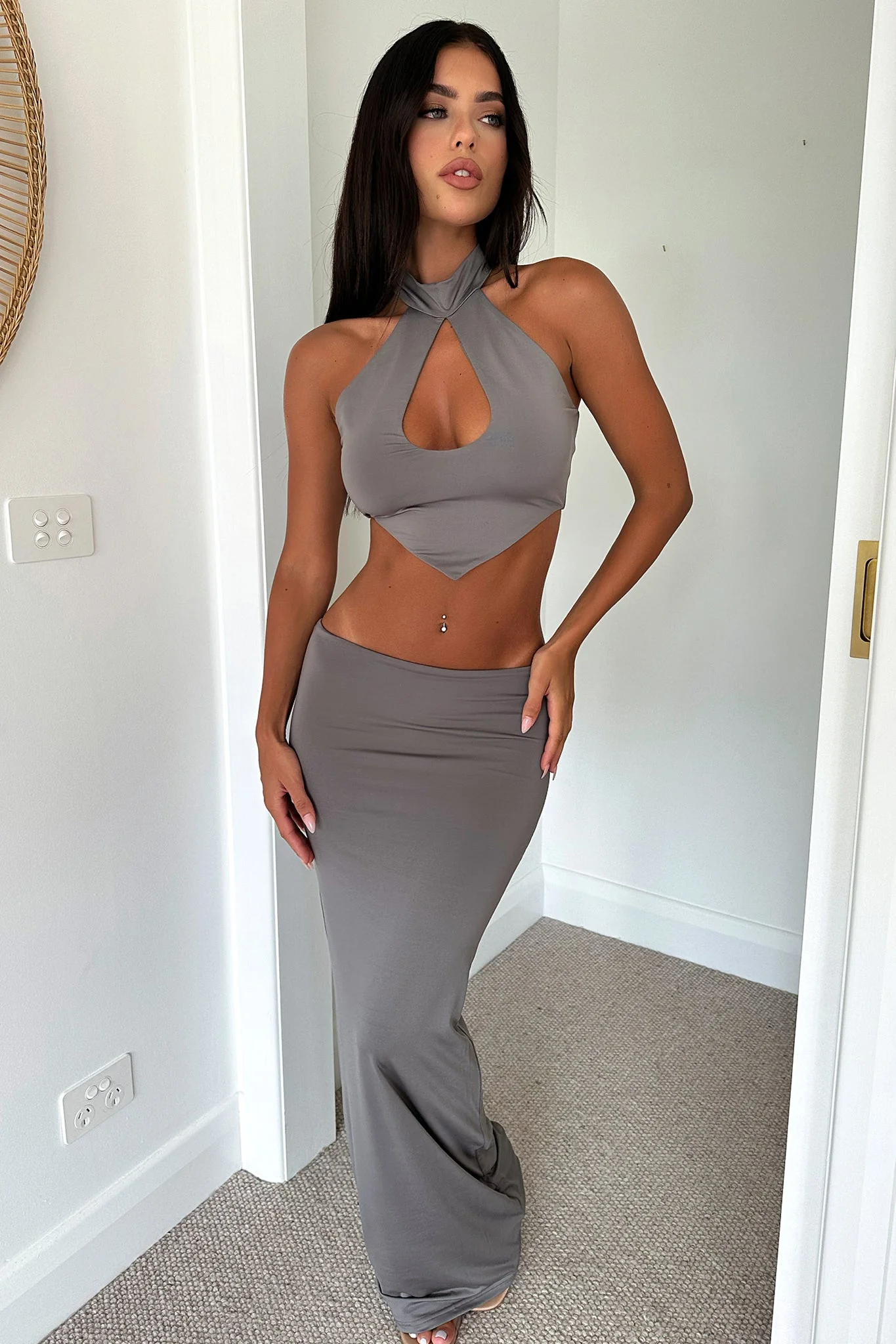 Seda Maxi Skirt - Grey - EHAORUI