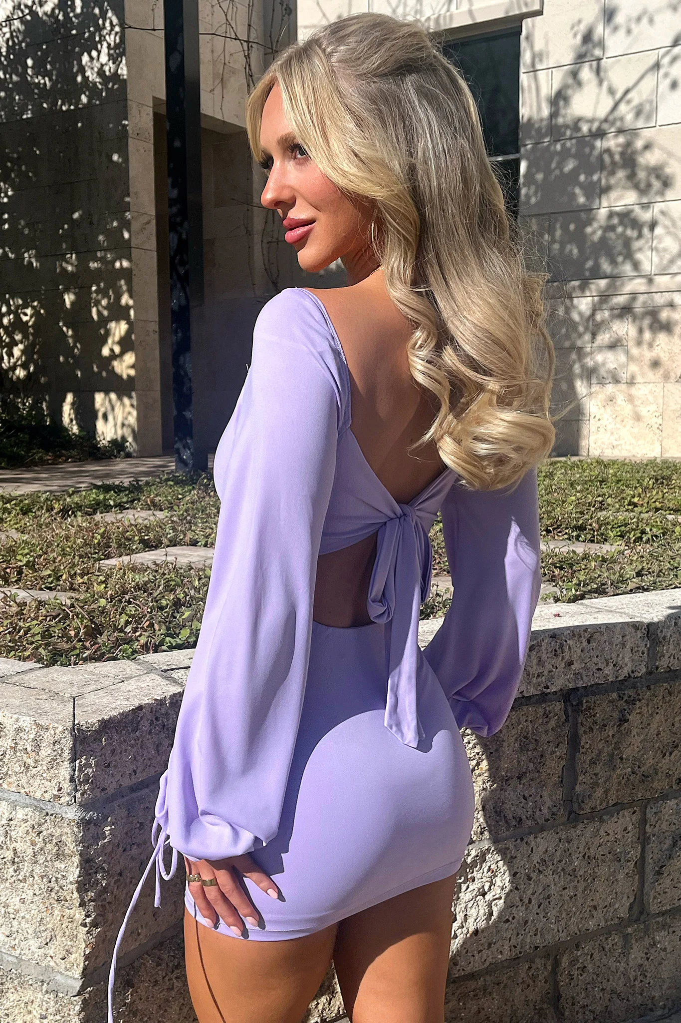 Atkinson Long Sleeve Mini Dress - Purple - EHAORUI