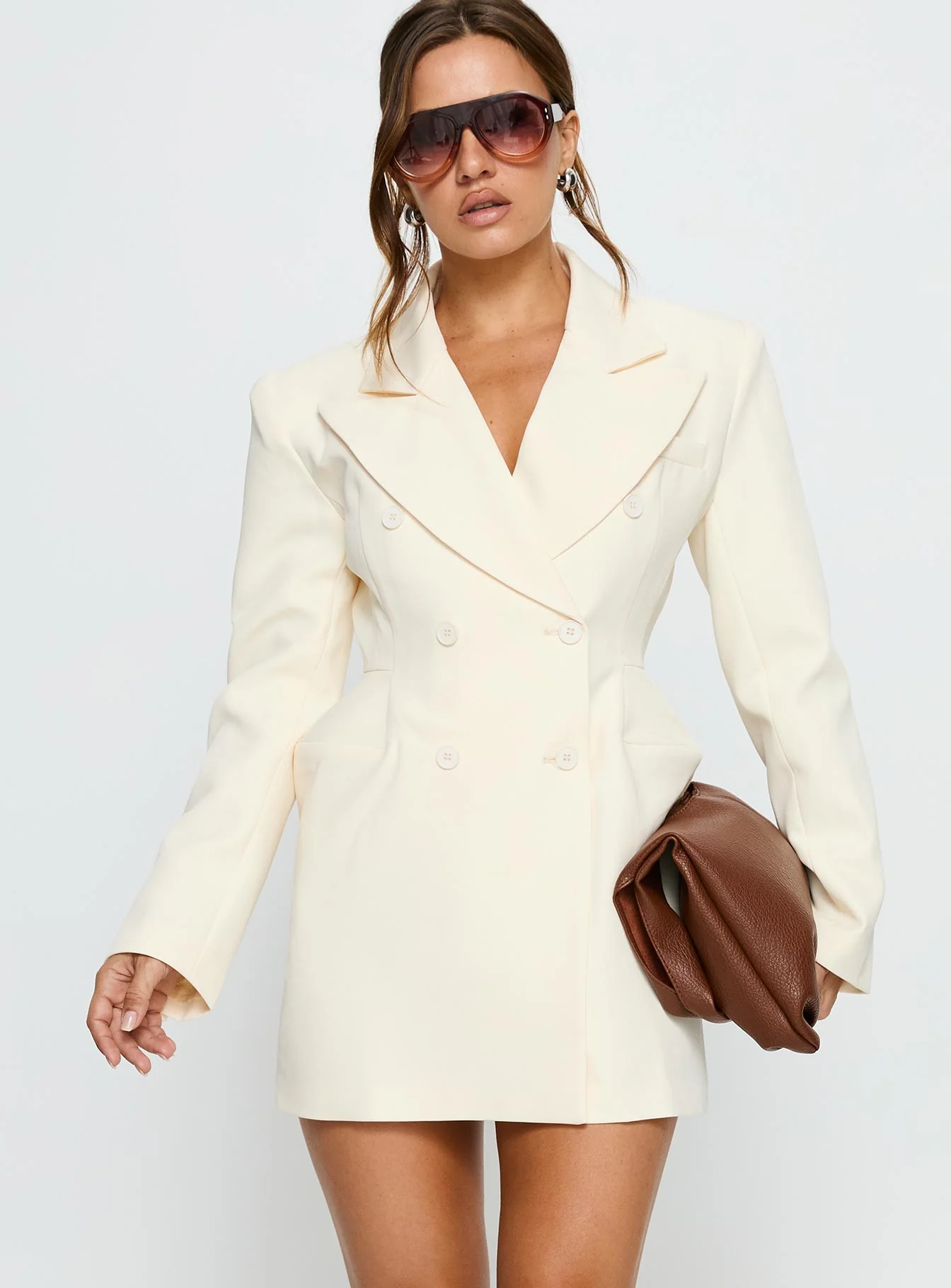 Wimbeldon Long Sleeve Mini Dress Cream - EHAORUI