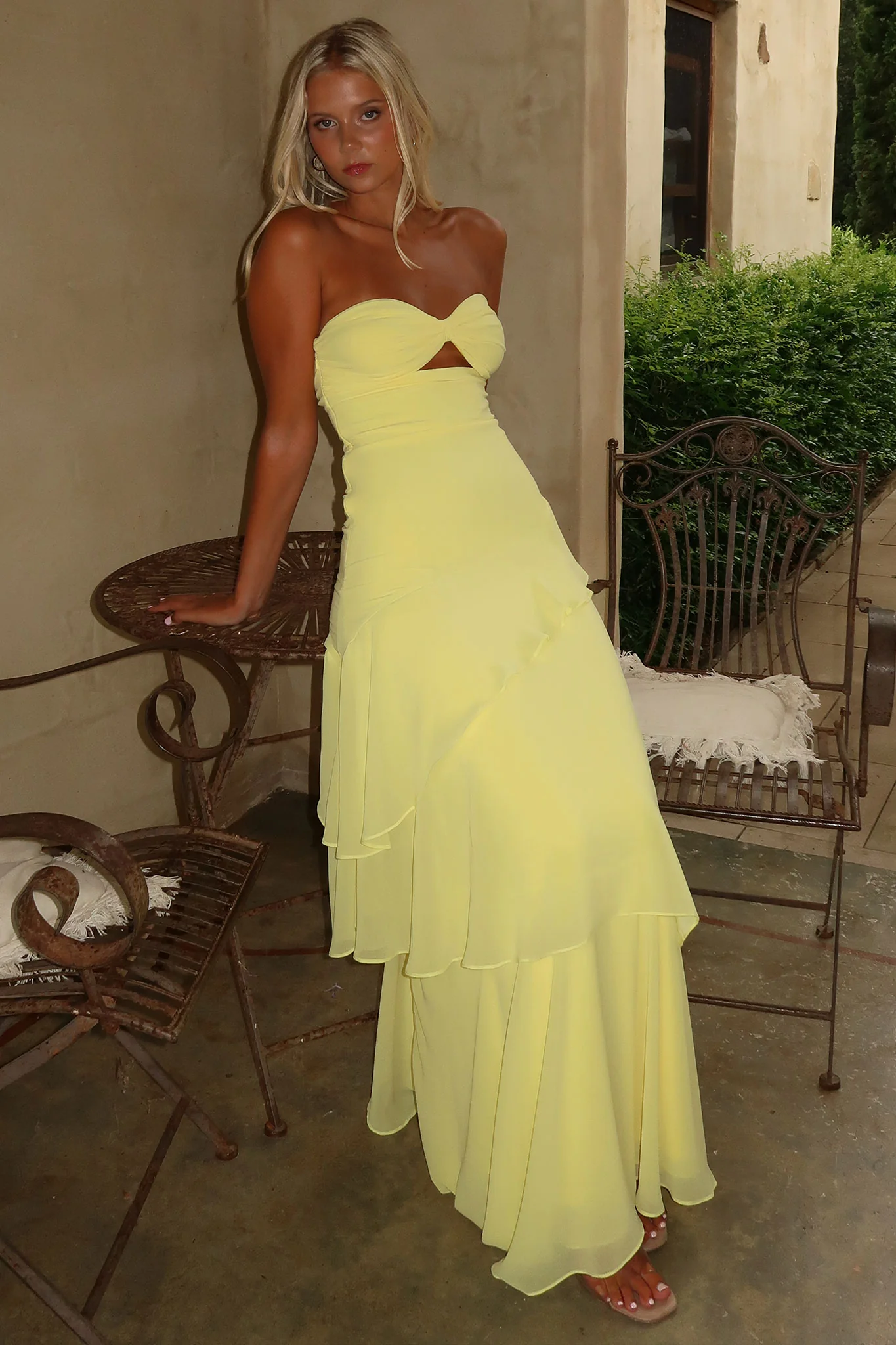 Gretta Strapless Maxi Dress - Yellow - EHAORUI