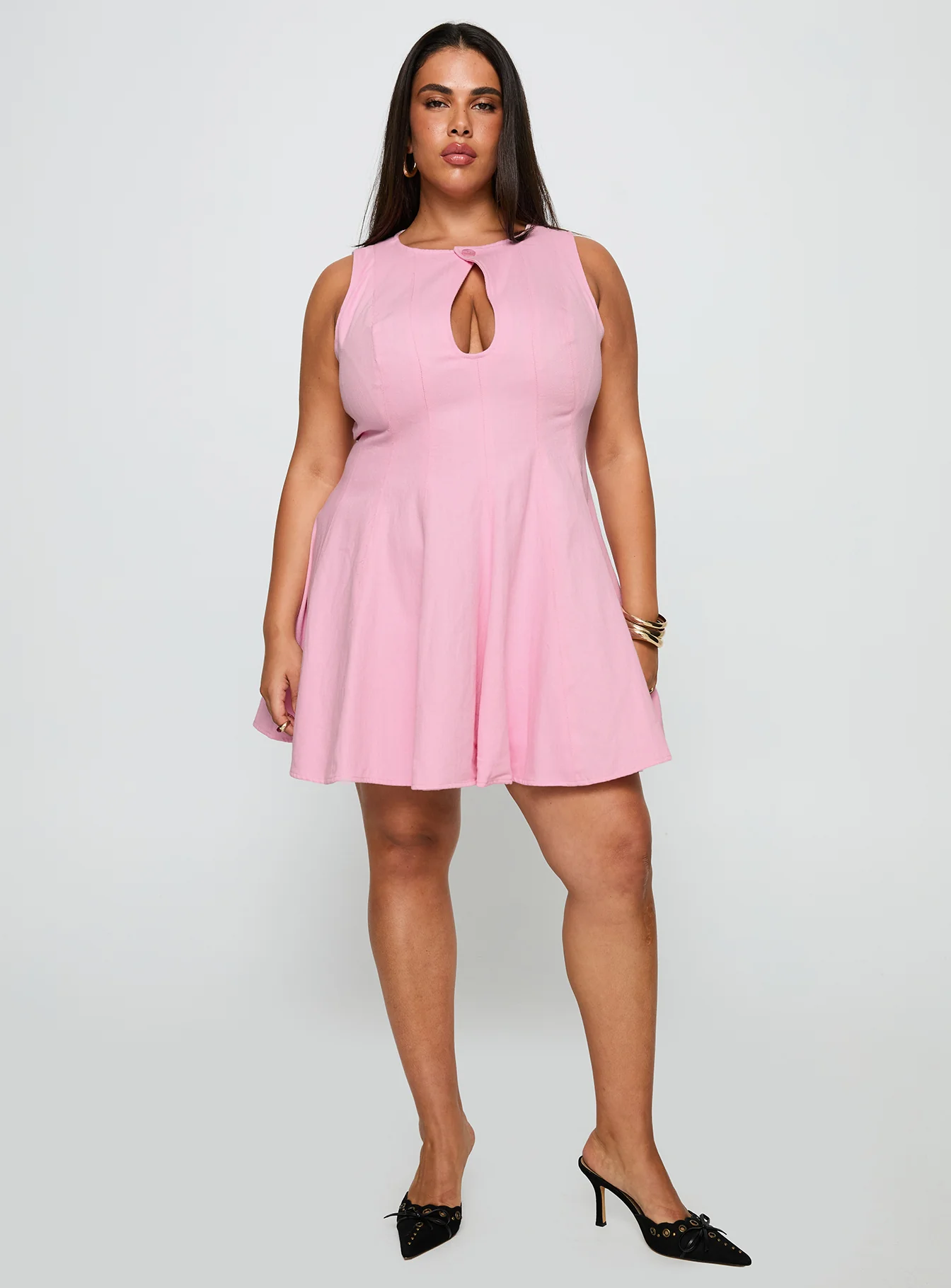 Precedence Keyhole Mini Dress Pink Curve - EHAORUI
